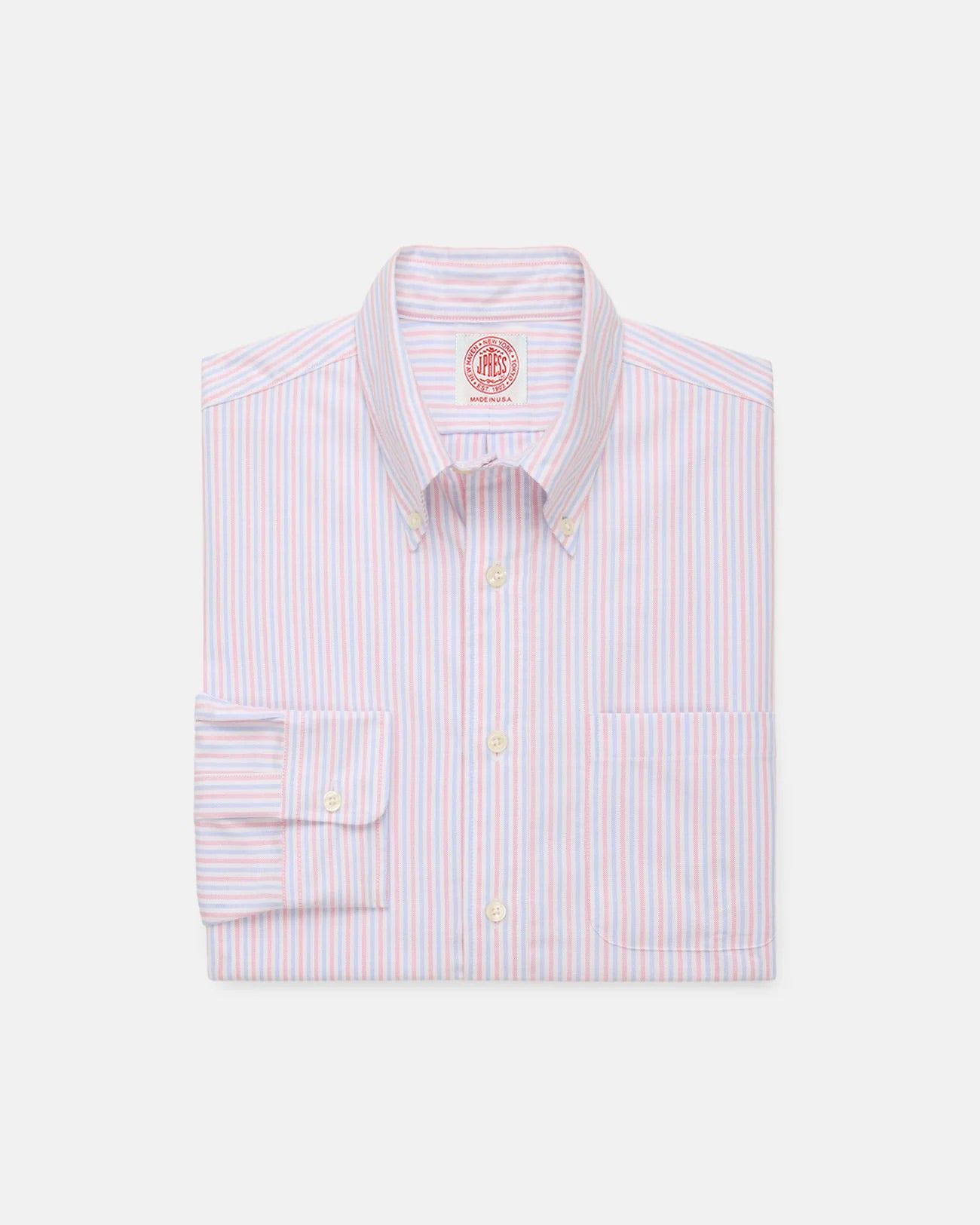 Made-in-USA Blue & Pink Alternating Stripe Oxford Dress Shirt - Classic Fit