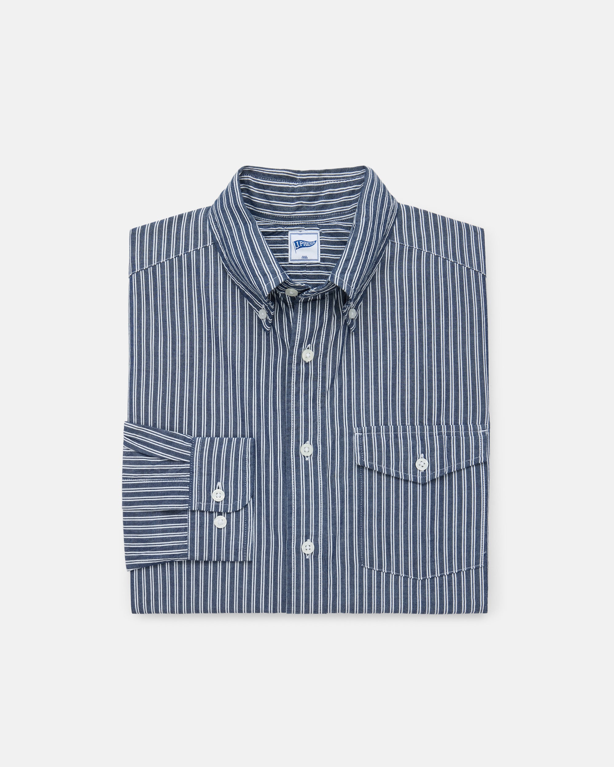 Navy Oxford Double Stripe Shirt - Trim Fit