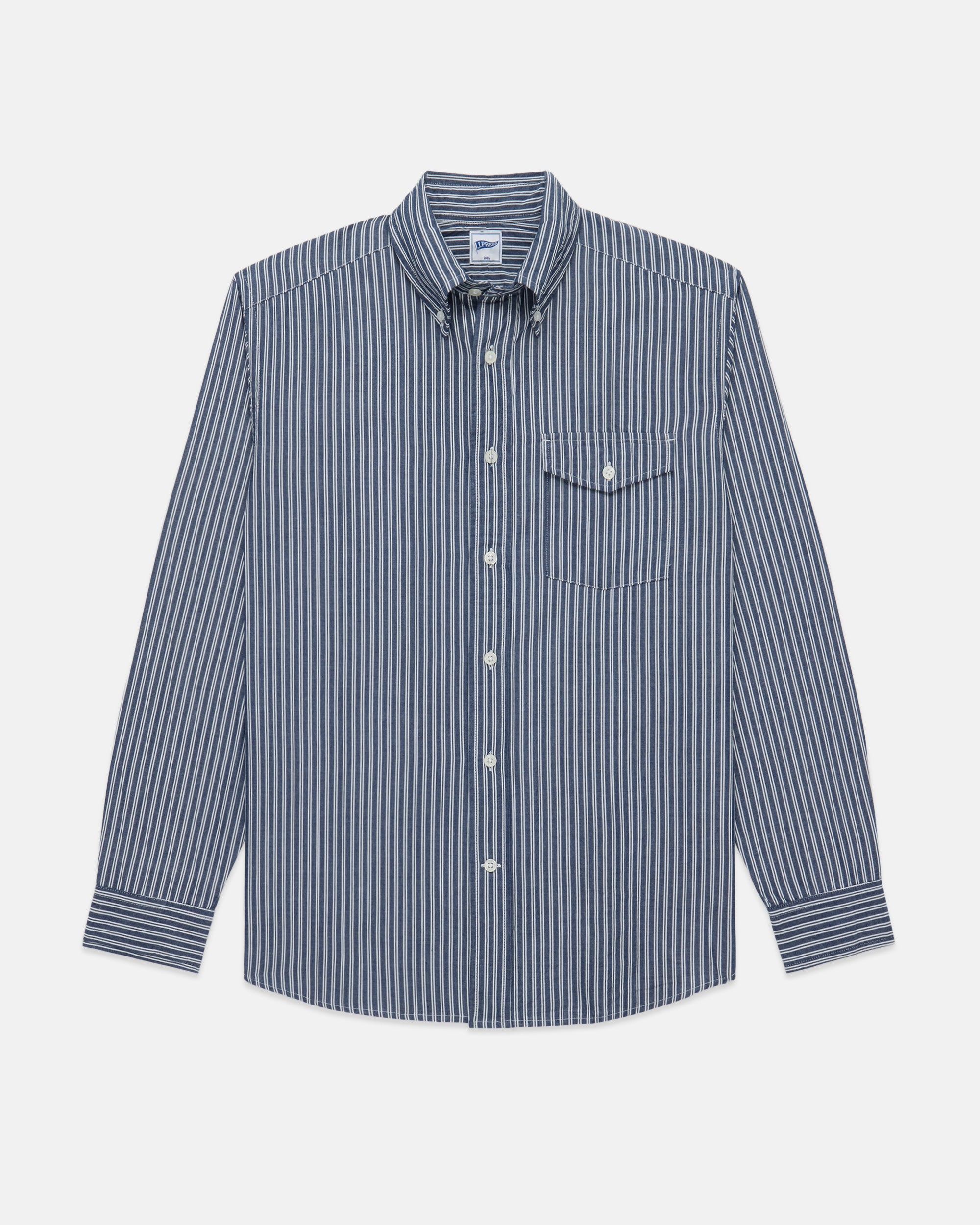 Navy Oxford Double Stripe Shirt - Trim Fit