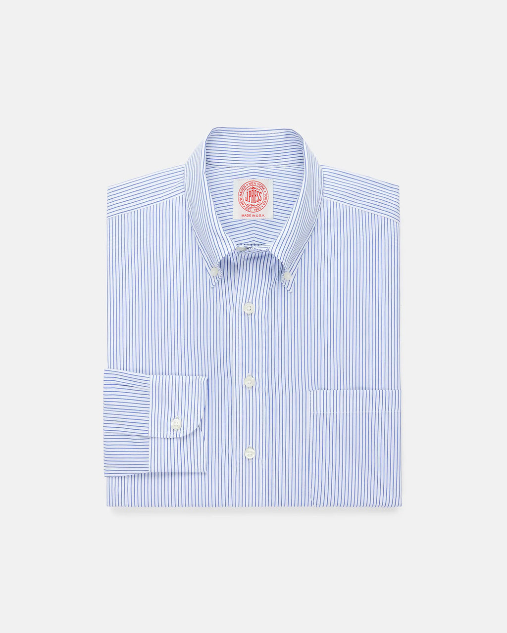 Made-in-USA Light Blue Pencil Stripe Button Down Shirt