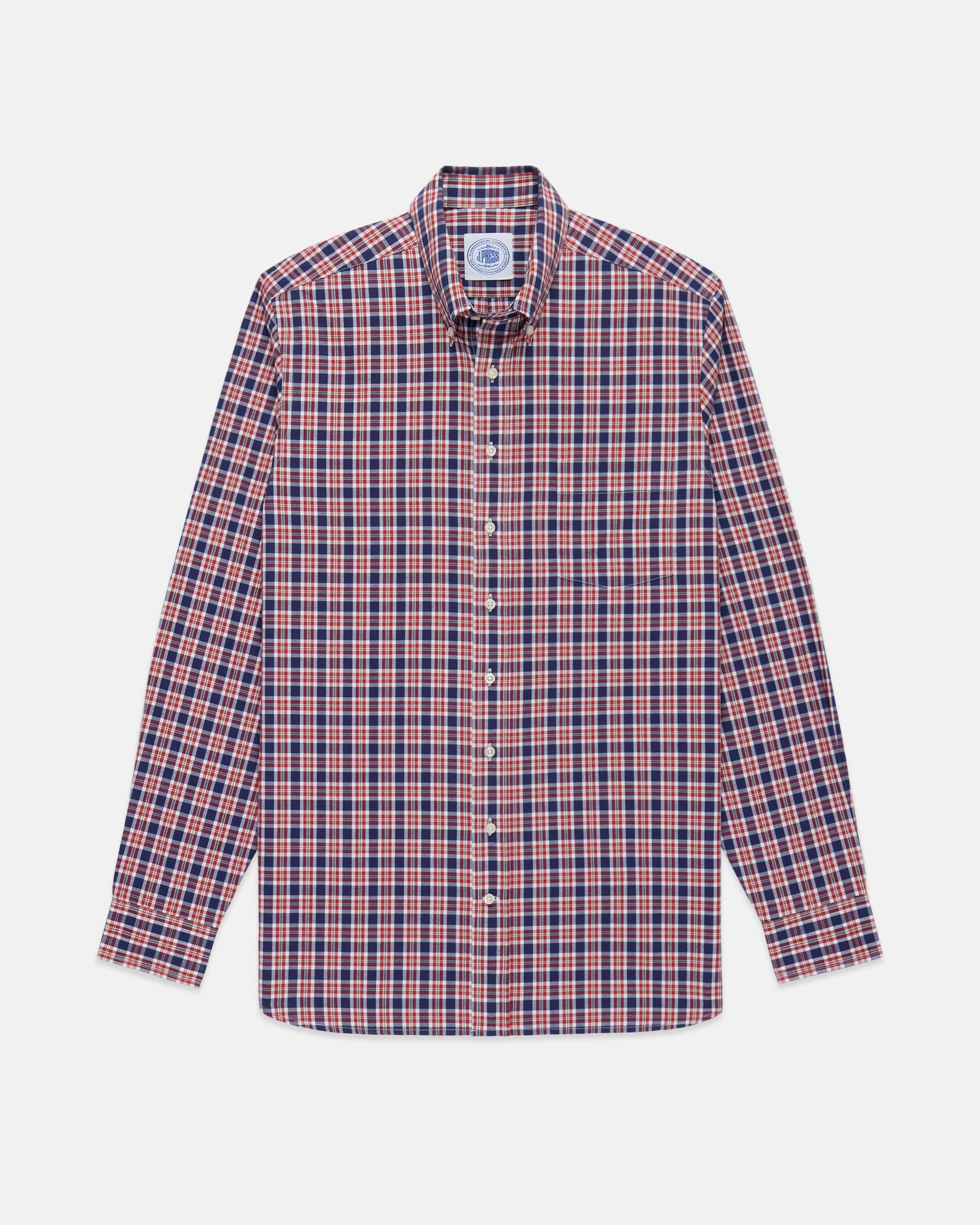 Red & Blue Plaid Cotton Flannel Button Down Sport Shirt - Classic Fit