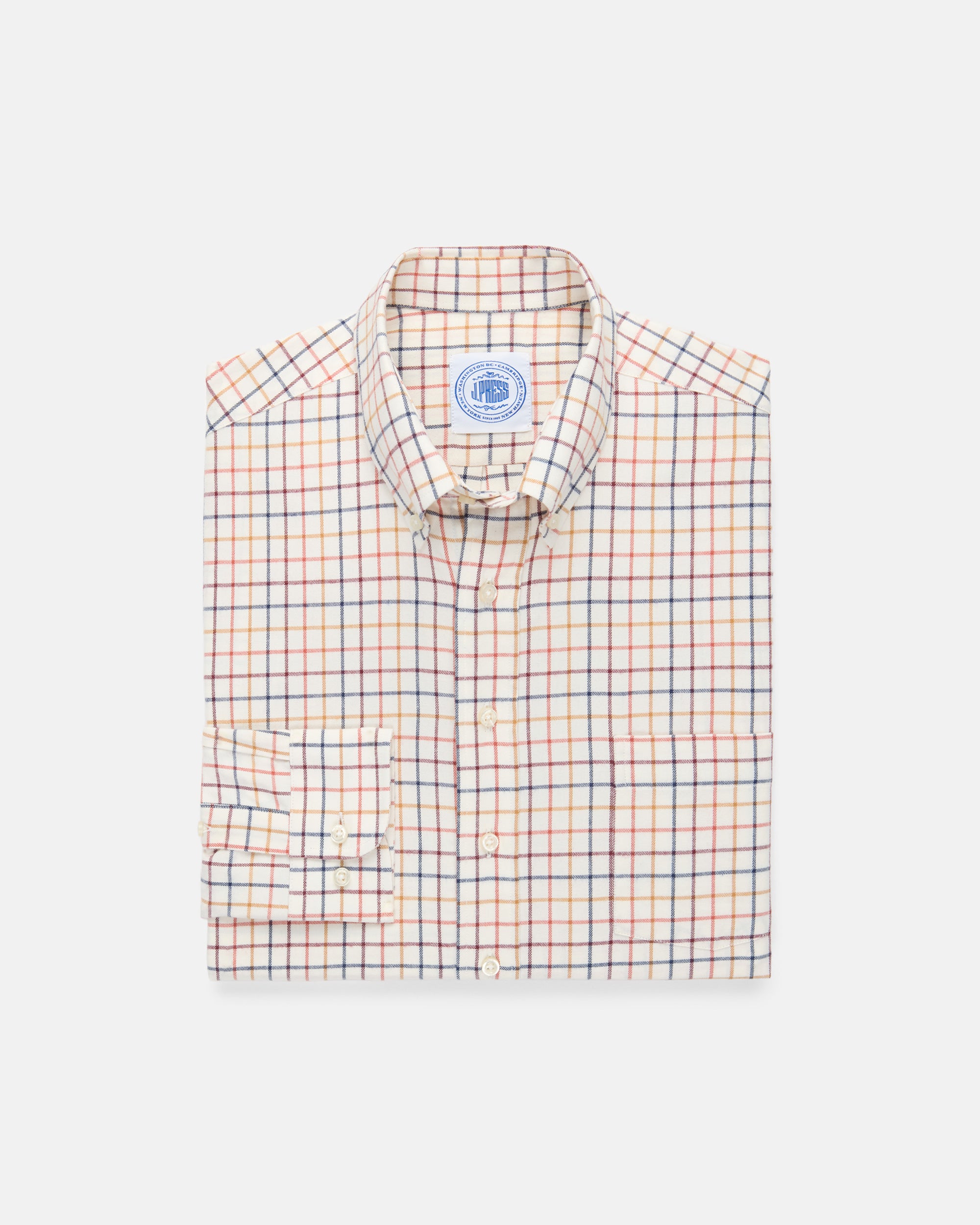 Tan, Rust & Navy Tattersall Cotton Flannel Sport Shirt - Classic Fit