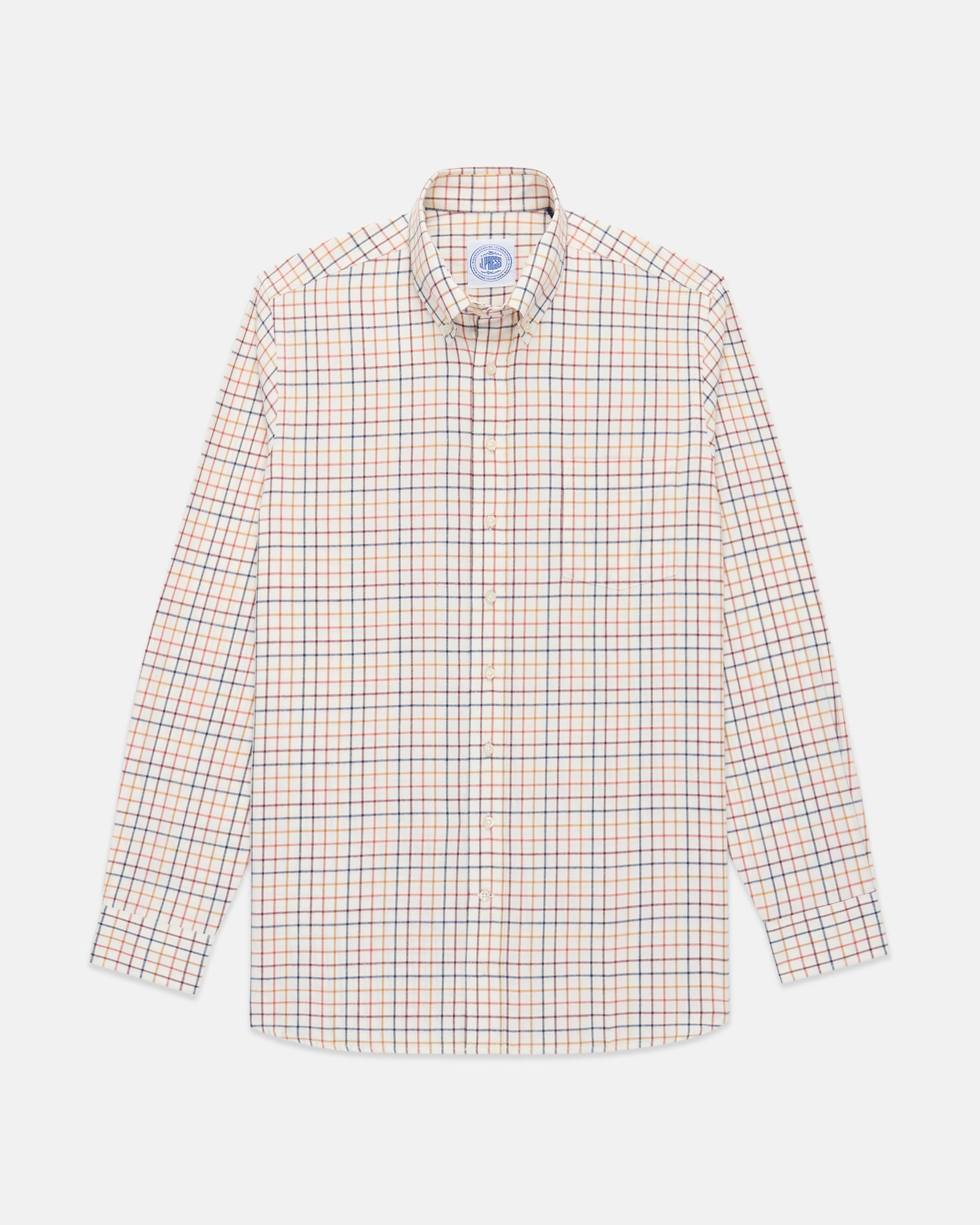 Tan, Rust & Navy Tattersall Cotton Flannel Sport Shirt - Classic Fit