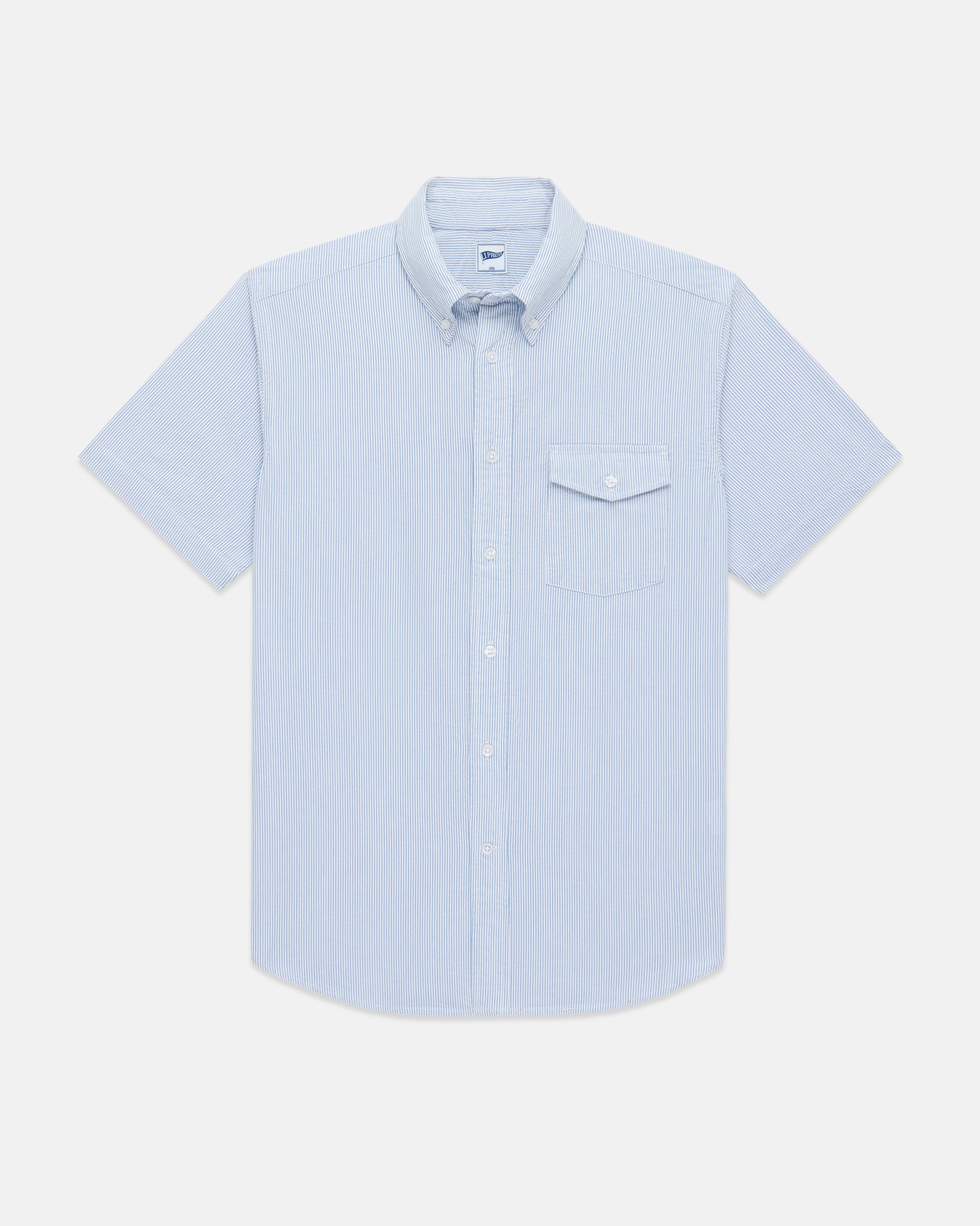 Blue & White Trim Fit Short Sleeve Seersucker Sport Shirt