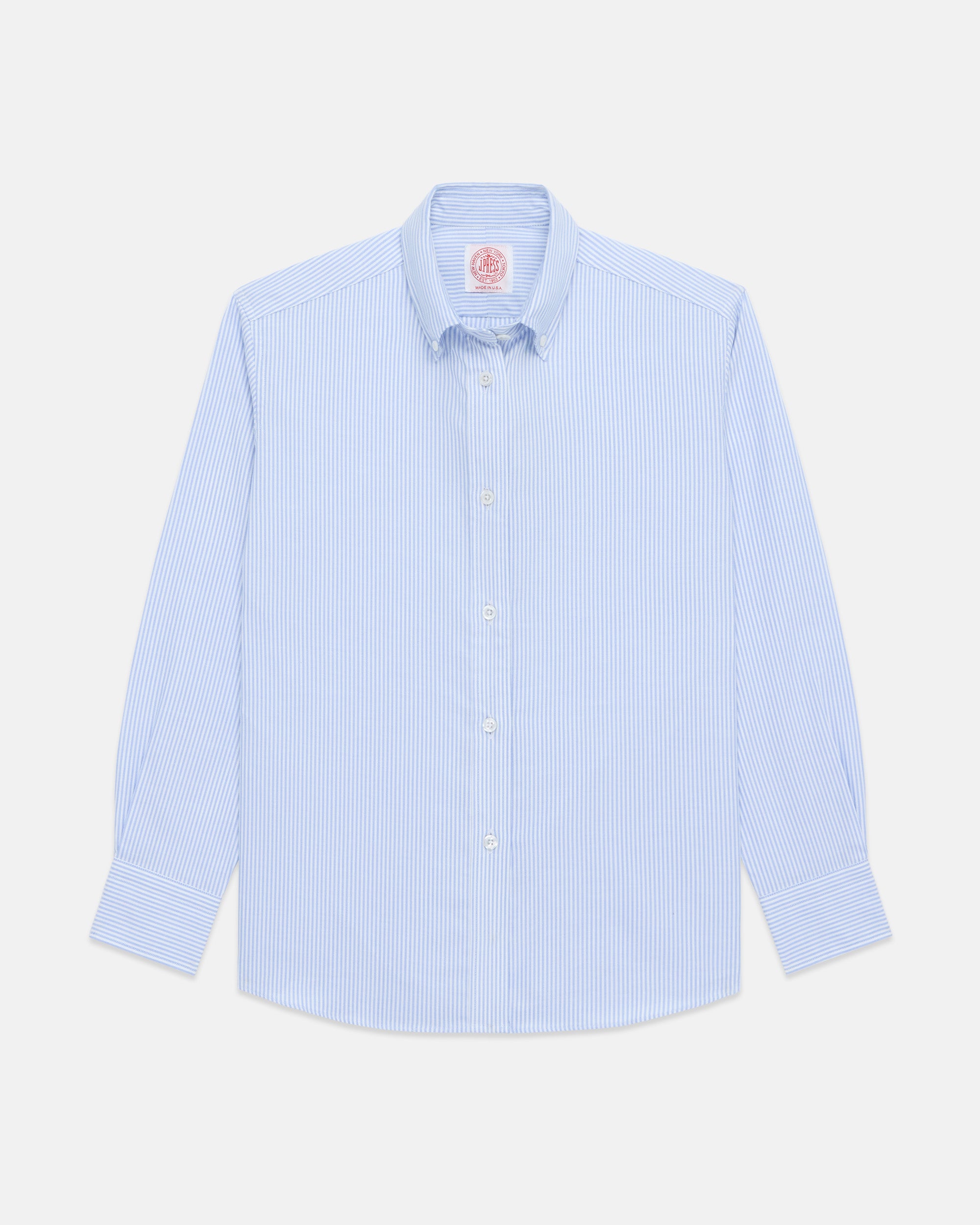 Made-in-USA Women's Blue University Stripe Oxford Cloth Sport Shirt