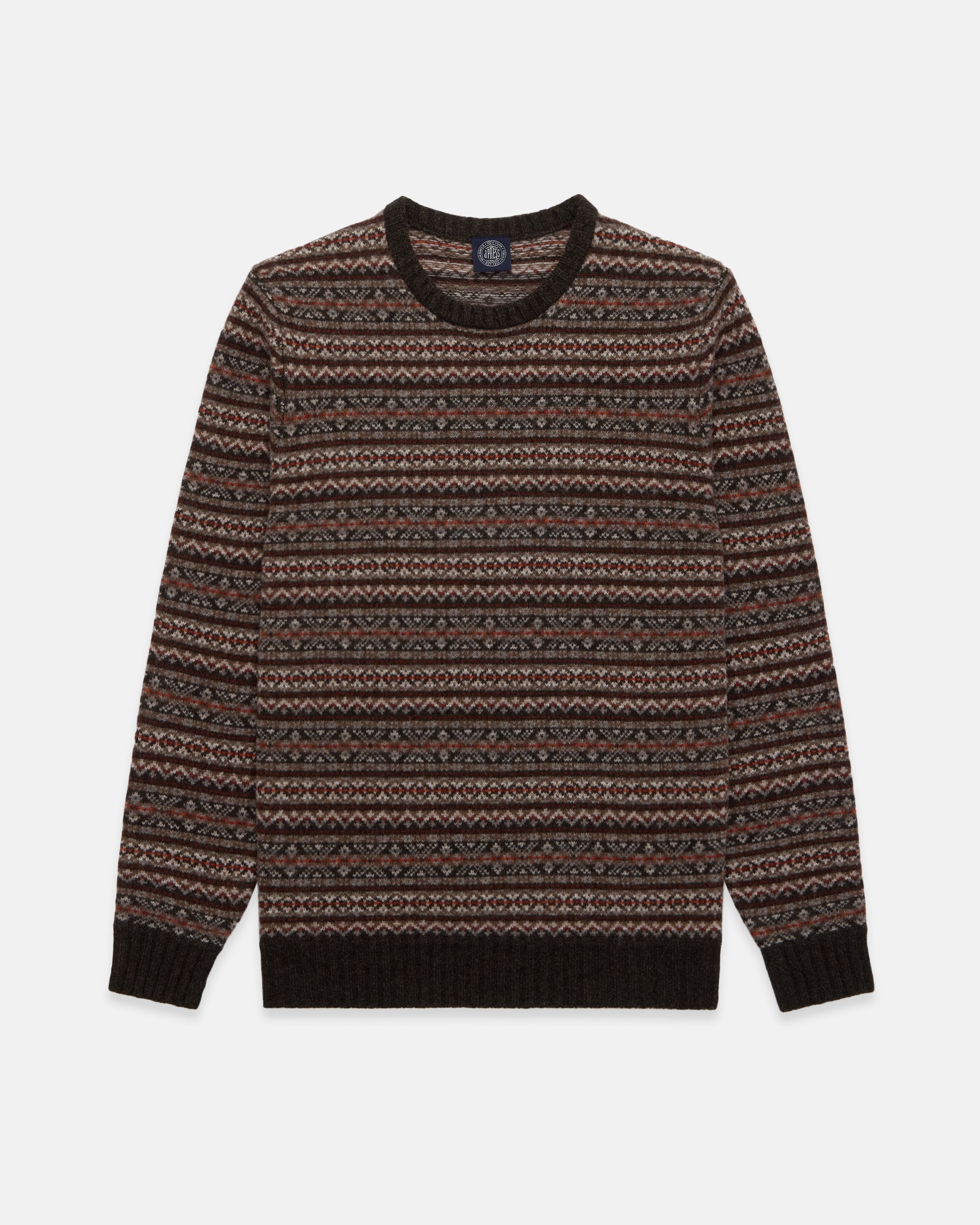 Brown Lambswool Fair Isle Crewneck Sweater