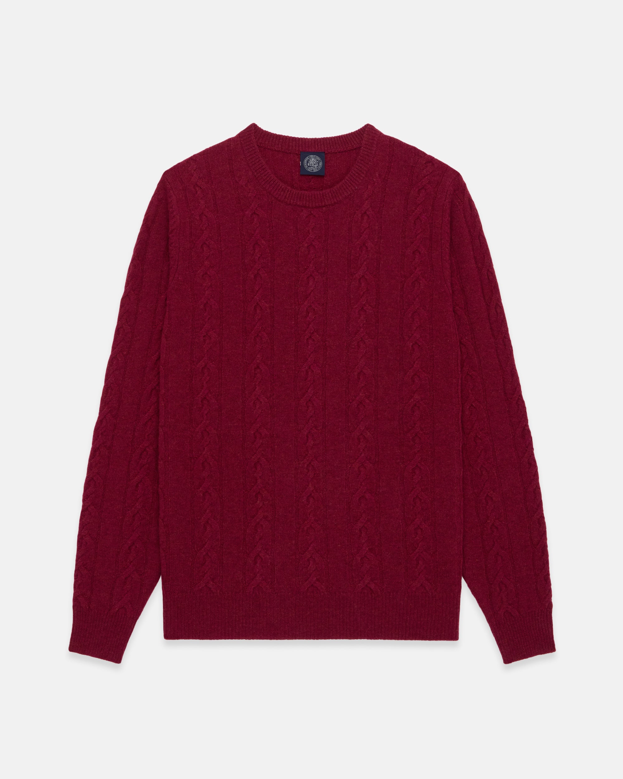 Dark Red Lambswool Cable Crewneck Sweater