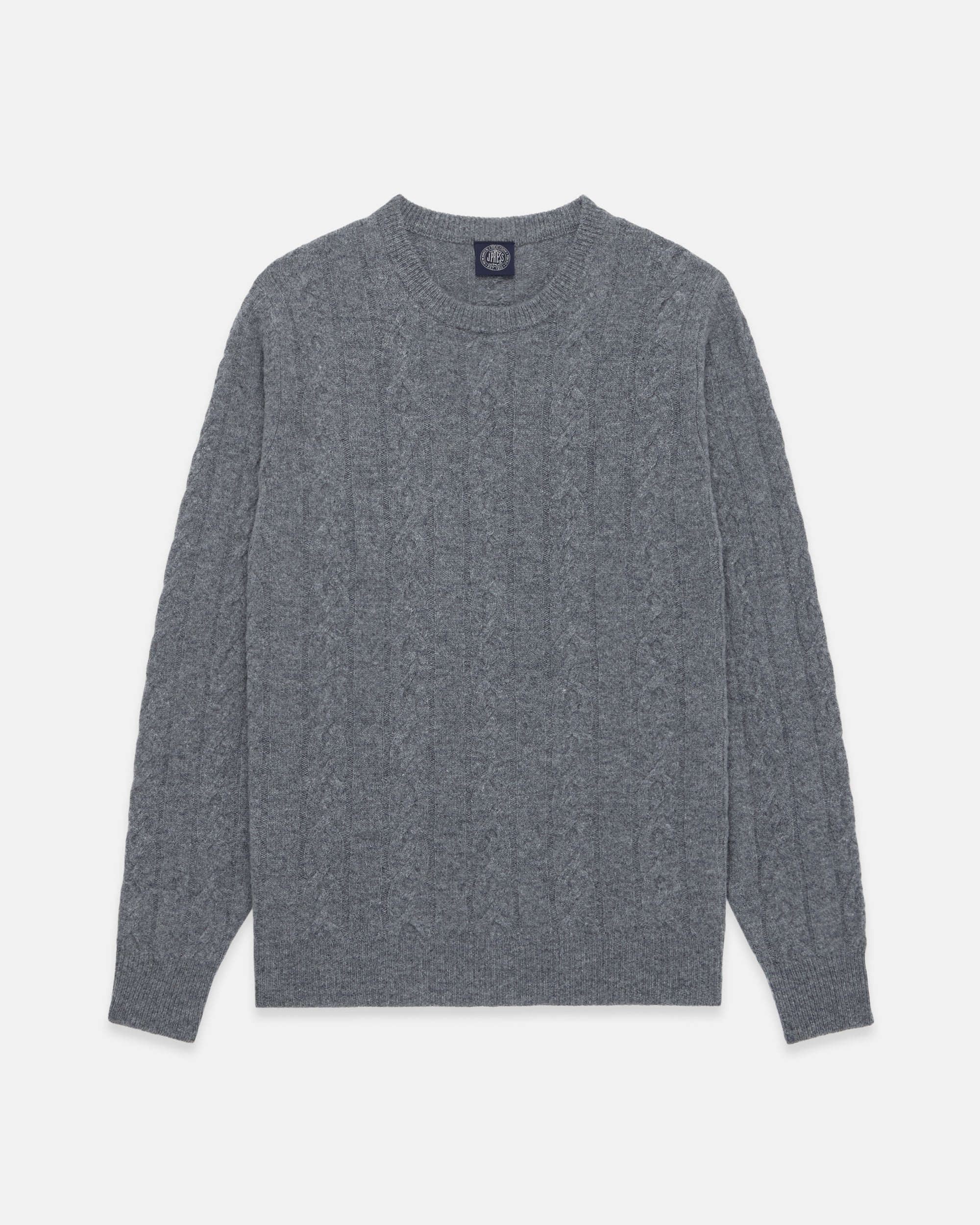 Grey Lambswool Cable Crewneck Sweater