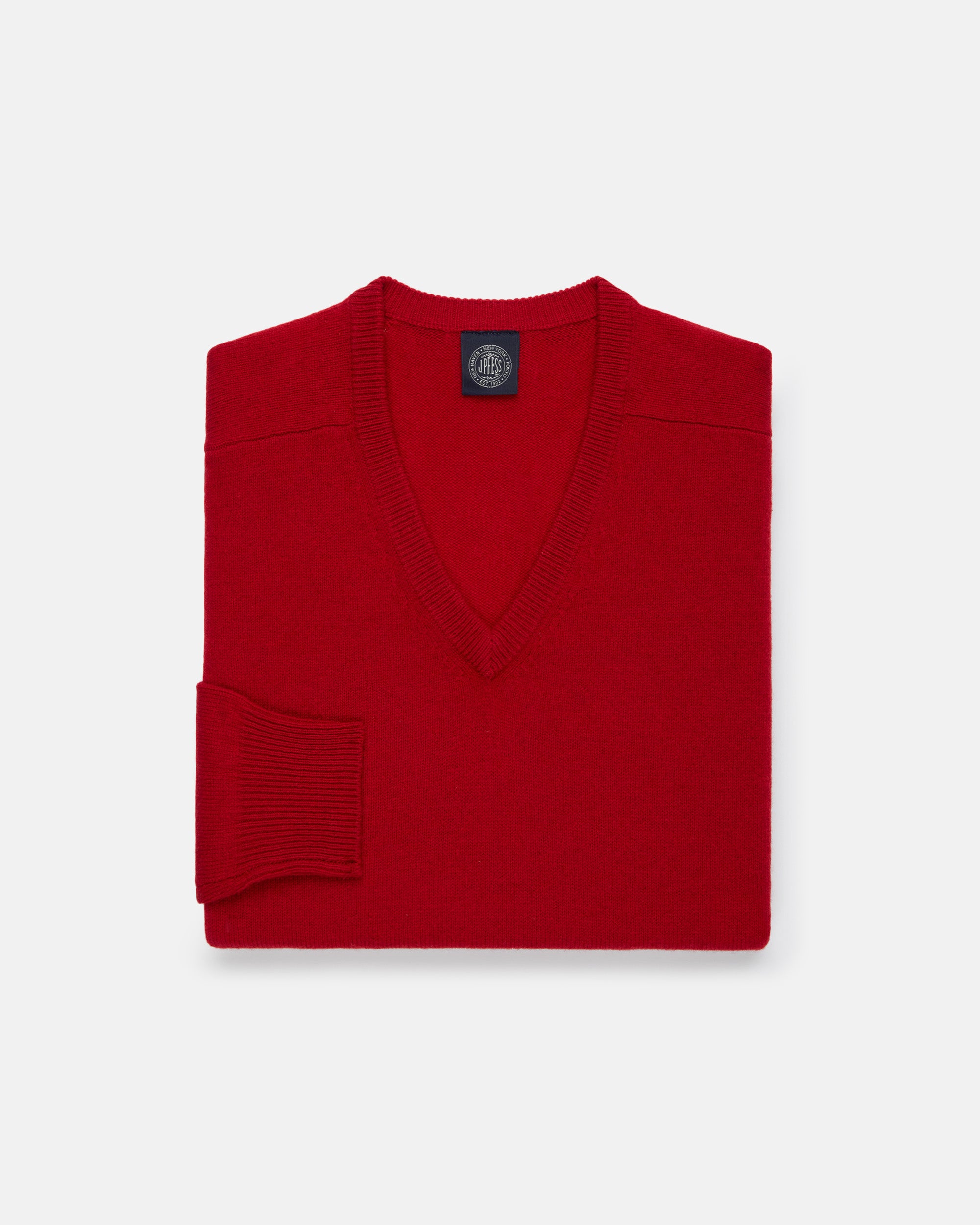 Red Lambswool V-neck Sweater