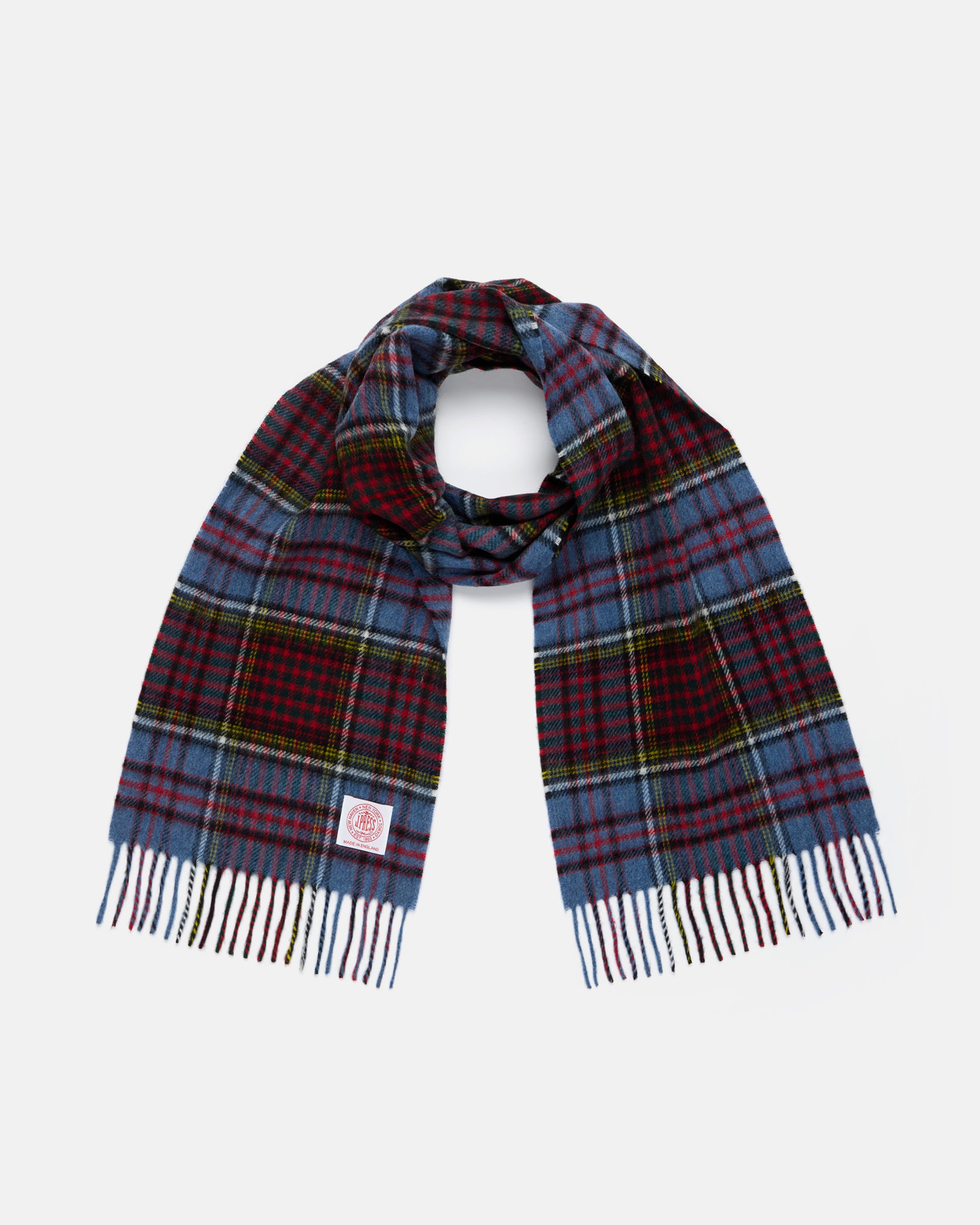 Made-in-England Blue Vintage Stewart Tartan Merino Wool Scarf