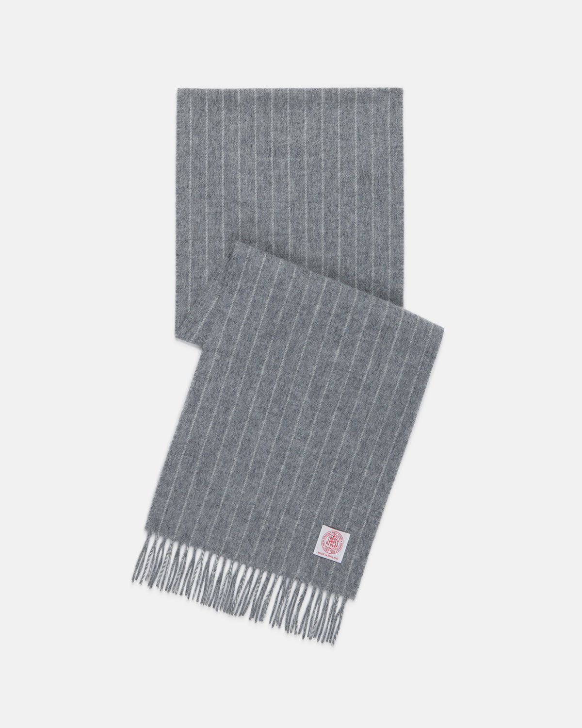 Made-in-England Grey Chalk Stripe Merino Wool Scarf