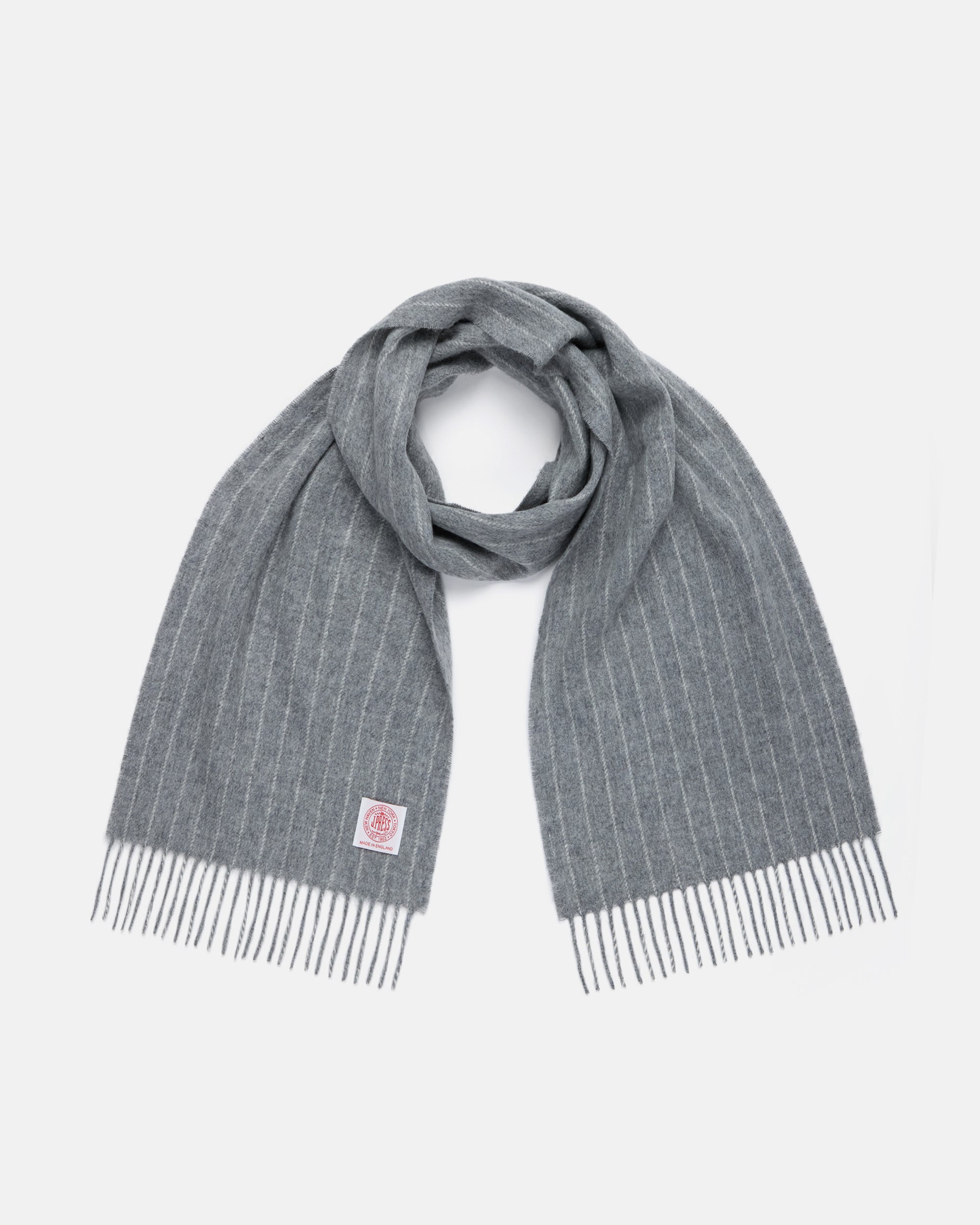 Made-in-England Grey Chalk Stripe Merino Wool Scarf