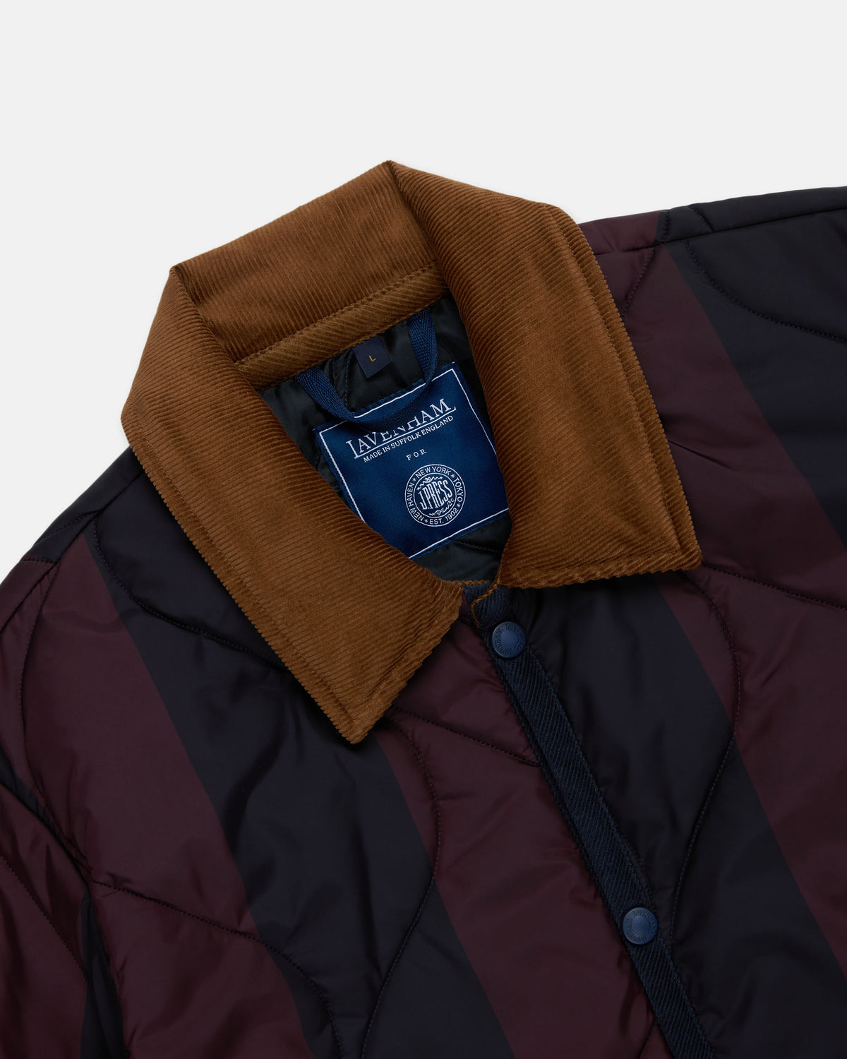 Made-in-England Lavenham Navy Stripe Denham Quilted Jacket