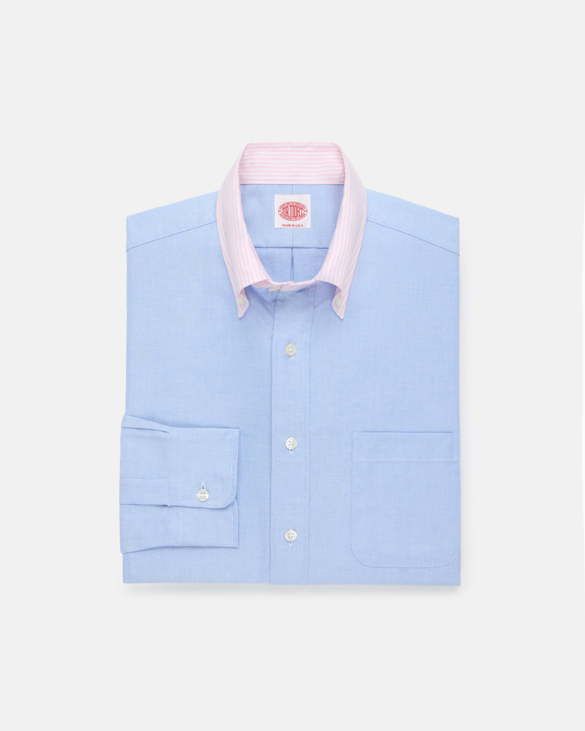Made-in-USA Mister Mort Blue with Pink Stripe Contrast Collar Oxford Sport Shirt