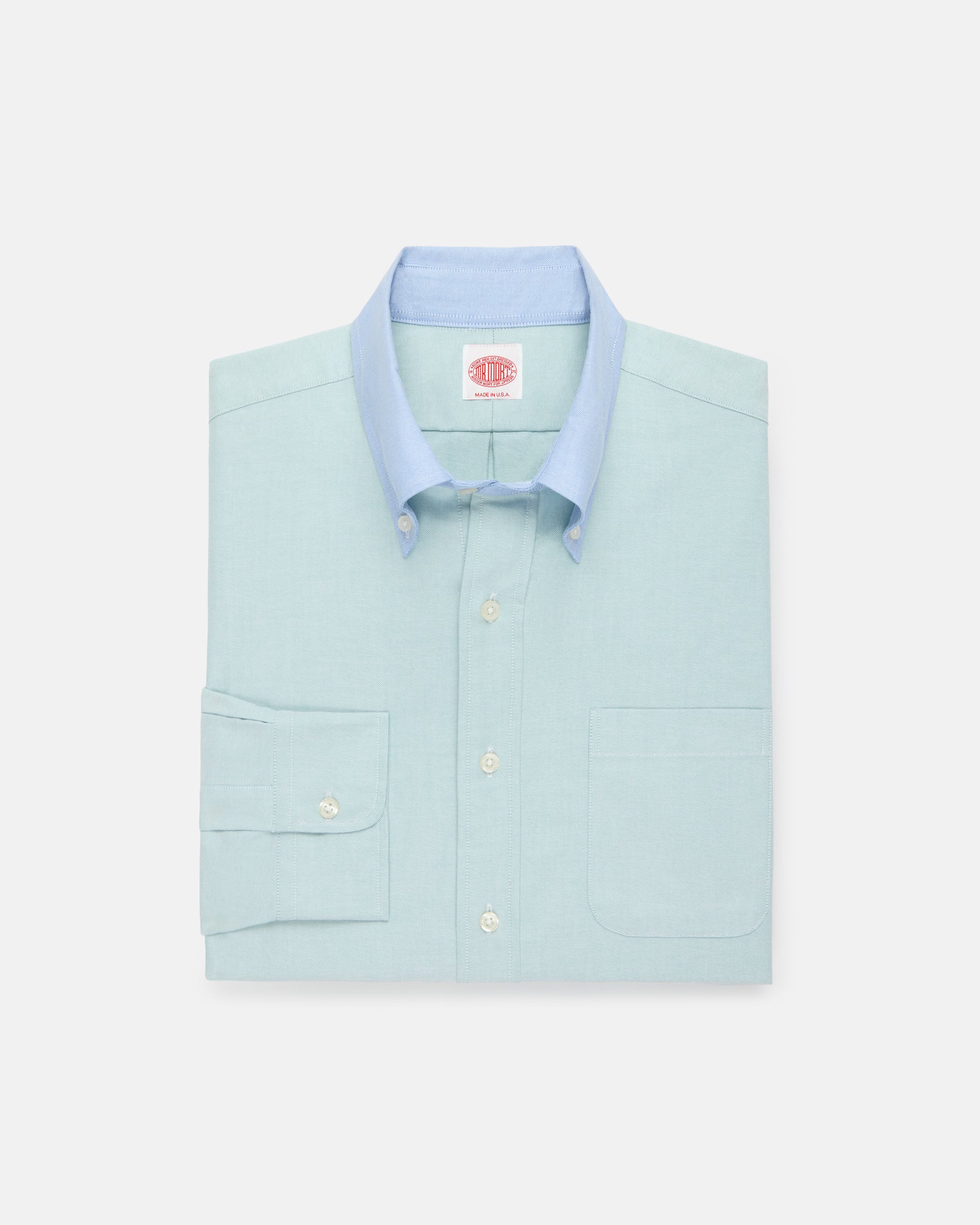 Made-in-USA Mister Mort Green with Blue Contrast Collar Oxford Sport Shirt