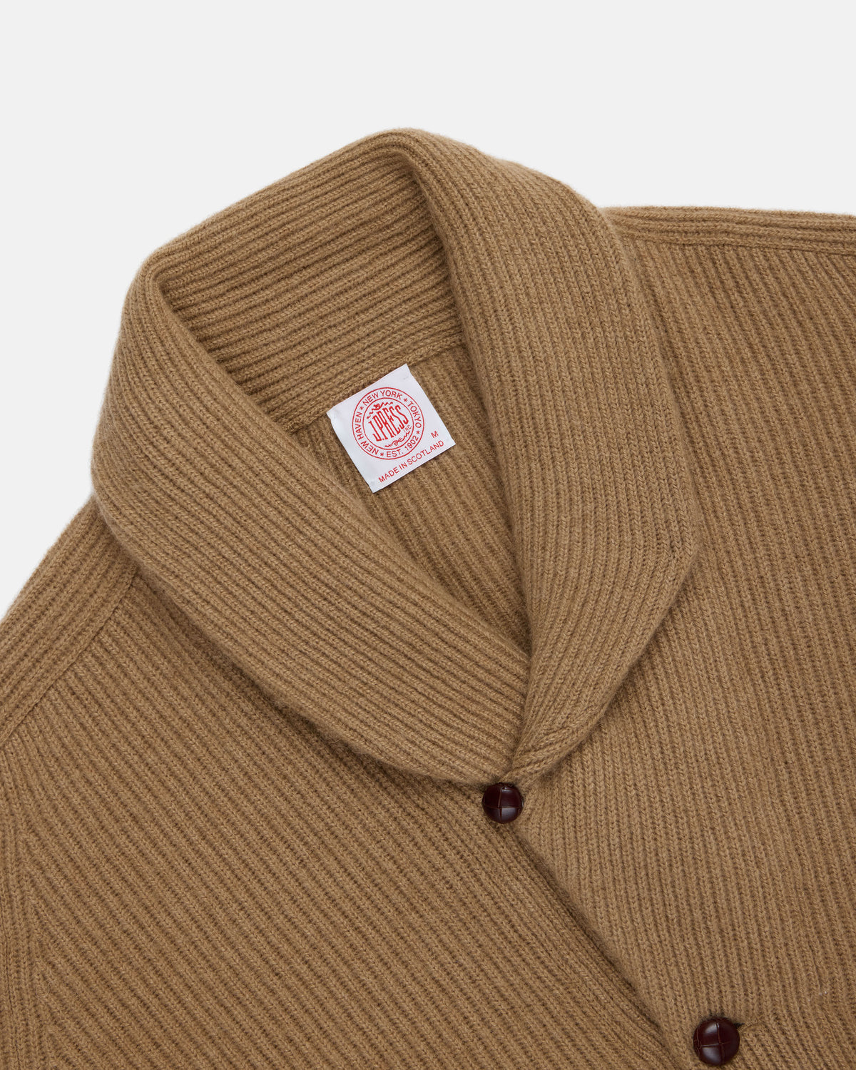 Made-in-Scotland Shawl Collar Camelhair Cardigan