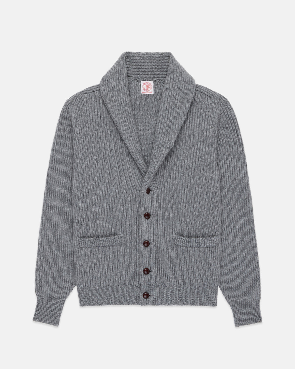 Made-in-Scotland Grey Cashmere Shawl Collar Cardigan