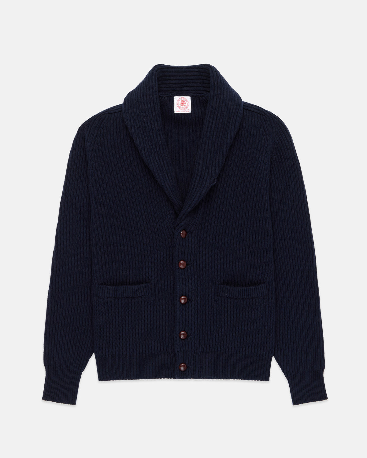 Made-in-Scotland Navy Cashmere Shawl Collar Cardigan