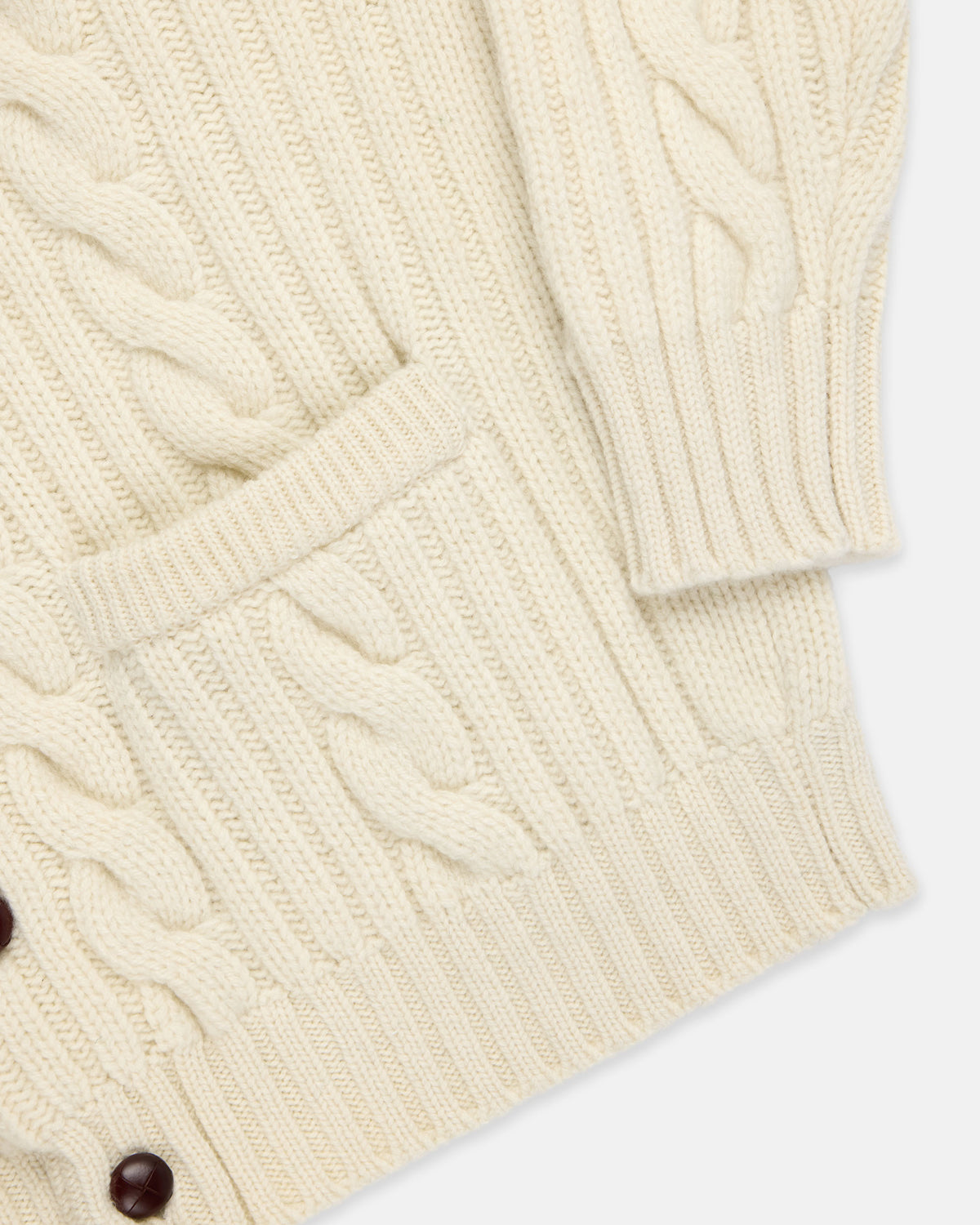 Made-in-Scotland Natural Shawl Collar Cable Knit Cardigan