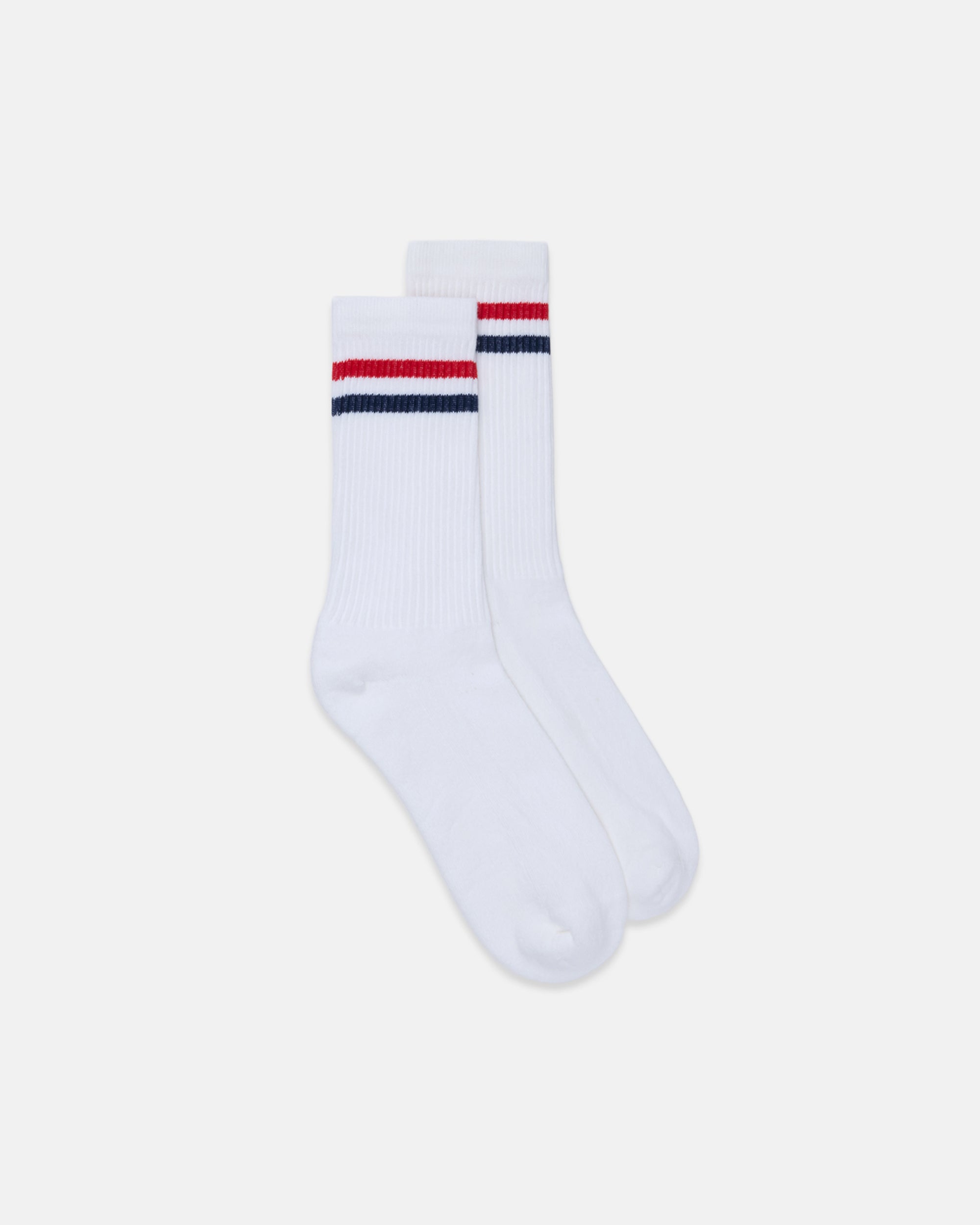 Made-in-USA White Ivy Stripe Cotton Crew Socks