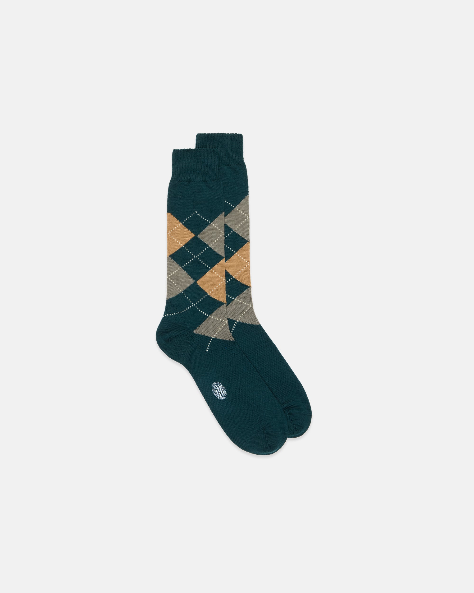 Made-in-Italy Argyle Green & Tan Mid-calf Wool Socks