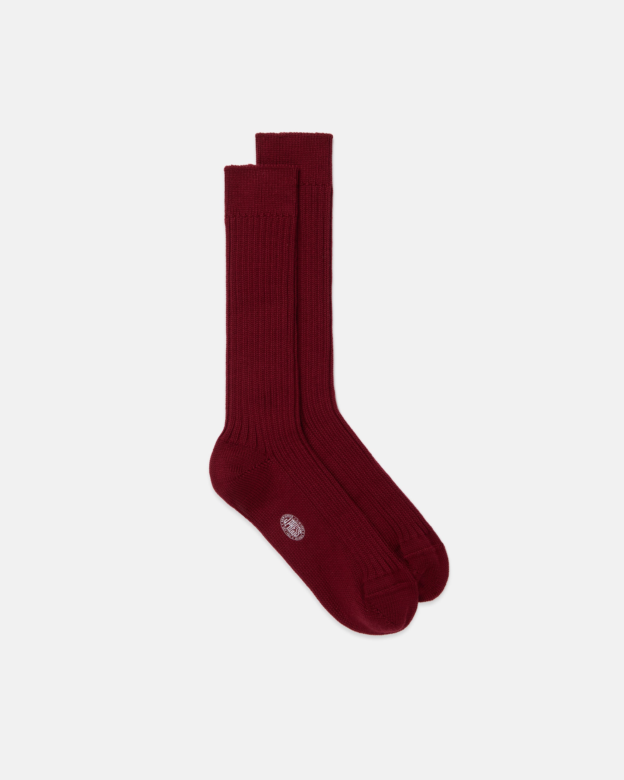 Made-in-Italy Burgundy Heavy Rib Wool Mid-Calf Socks