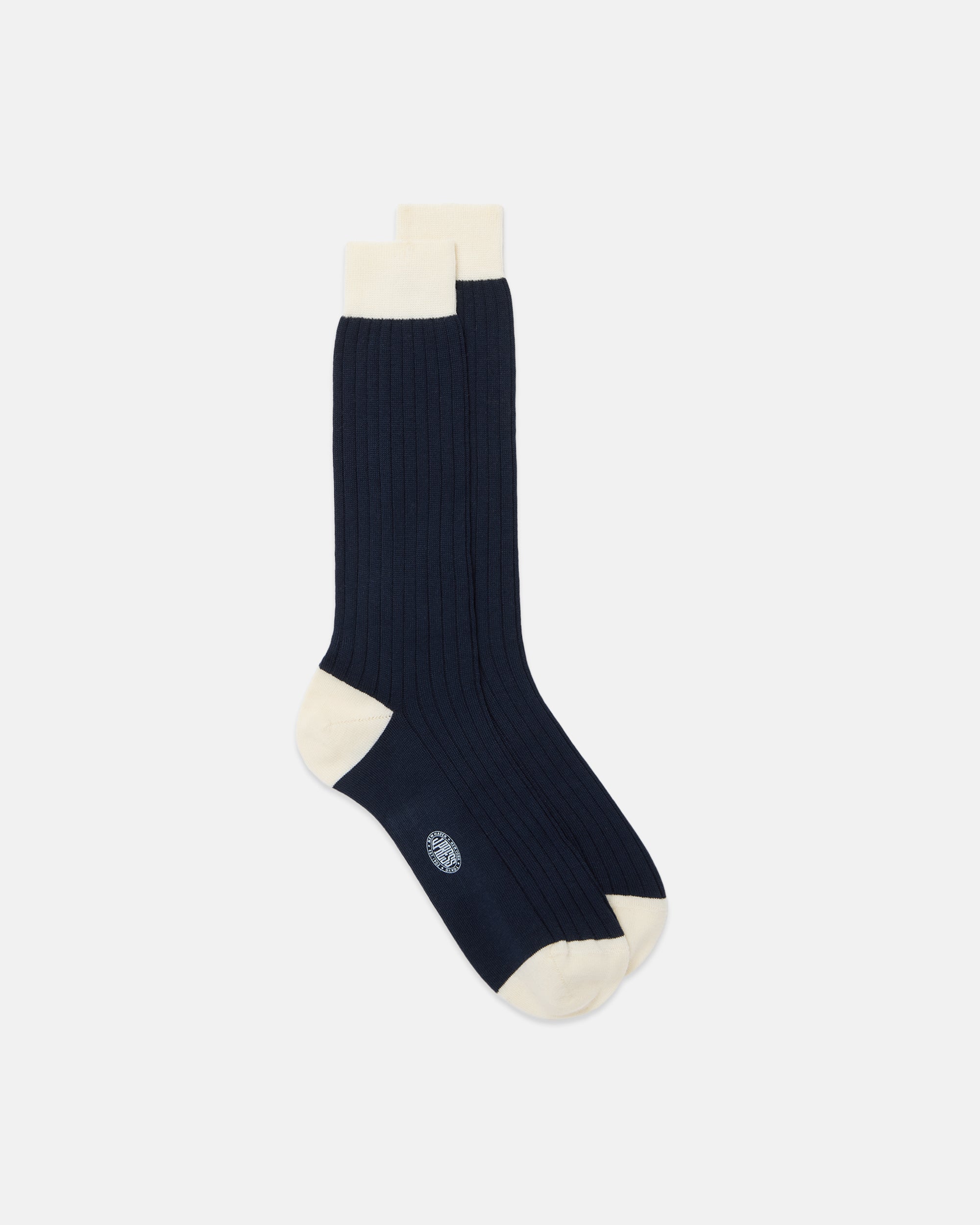 Made-in-Italy Navy & White Heel & Toe Wool Mid-Calf Socks