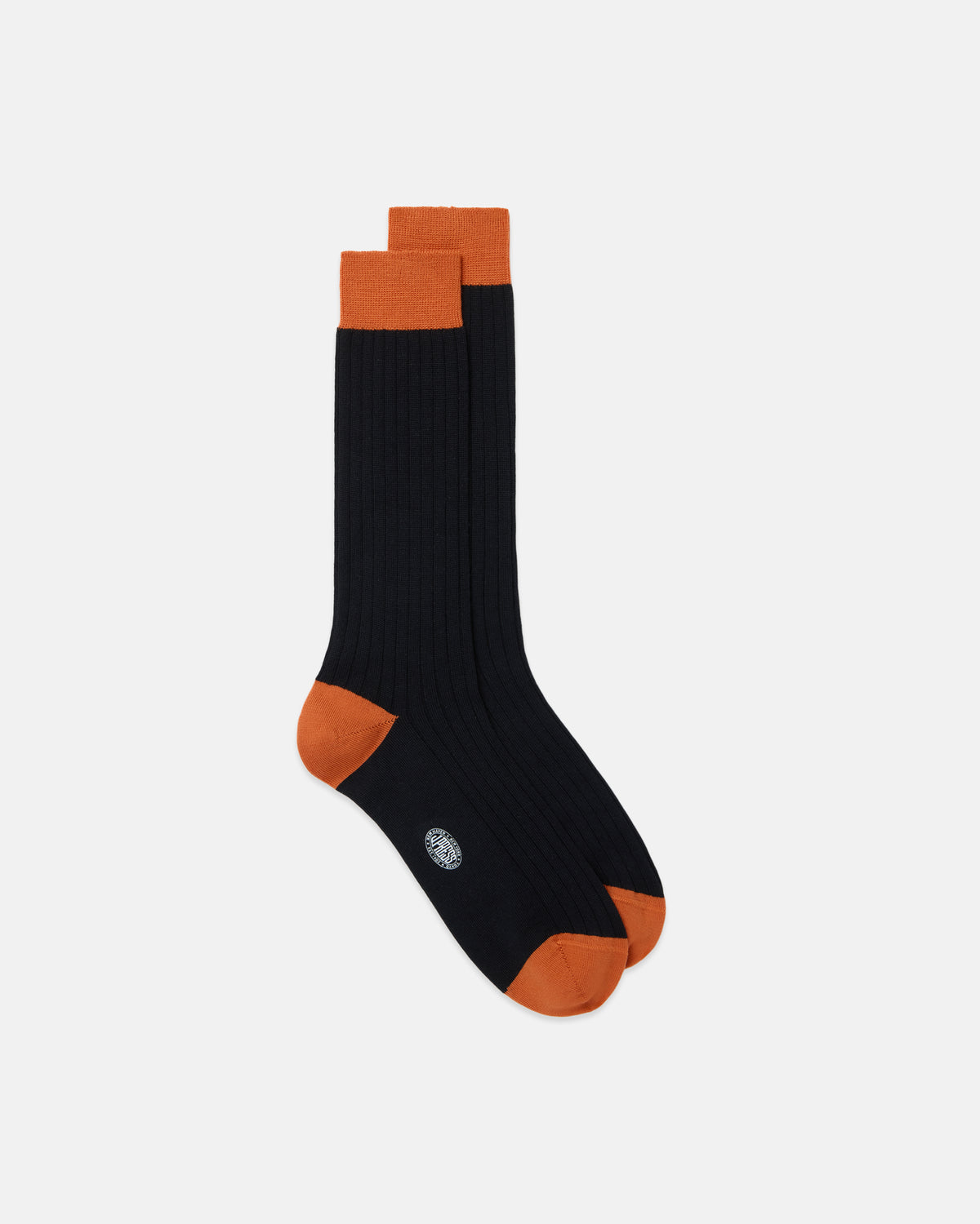 Made-in-Italy Black & Orange Heel & Toe Wool Mid-Calf Socks
