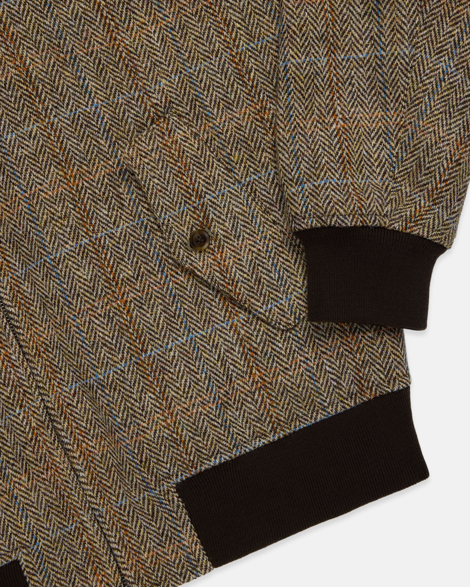 Made-in-England Light Brown Herringbone Harris Tweed Harrington Jacket