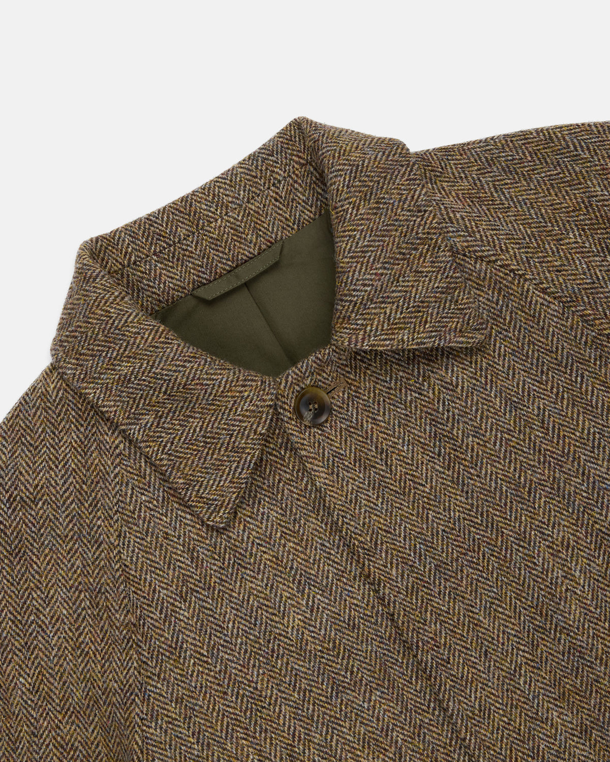 Made-in-England Brown Herringbone Harris Tweed Balmacaan