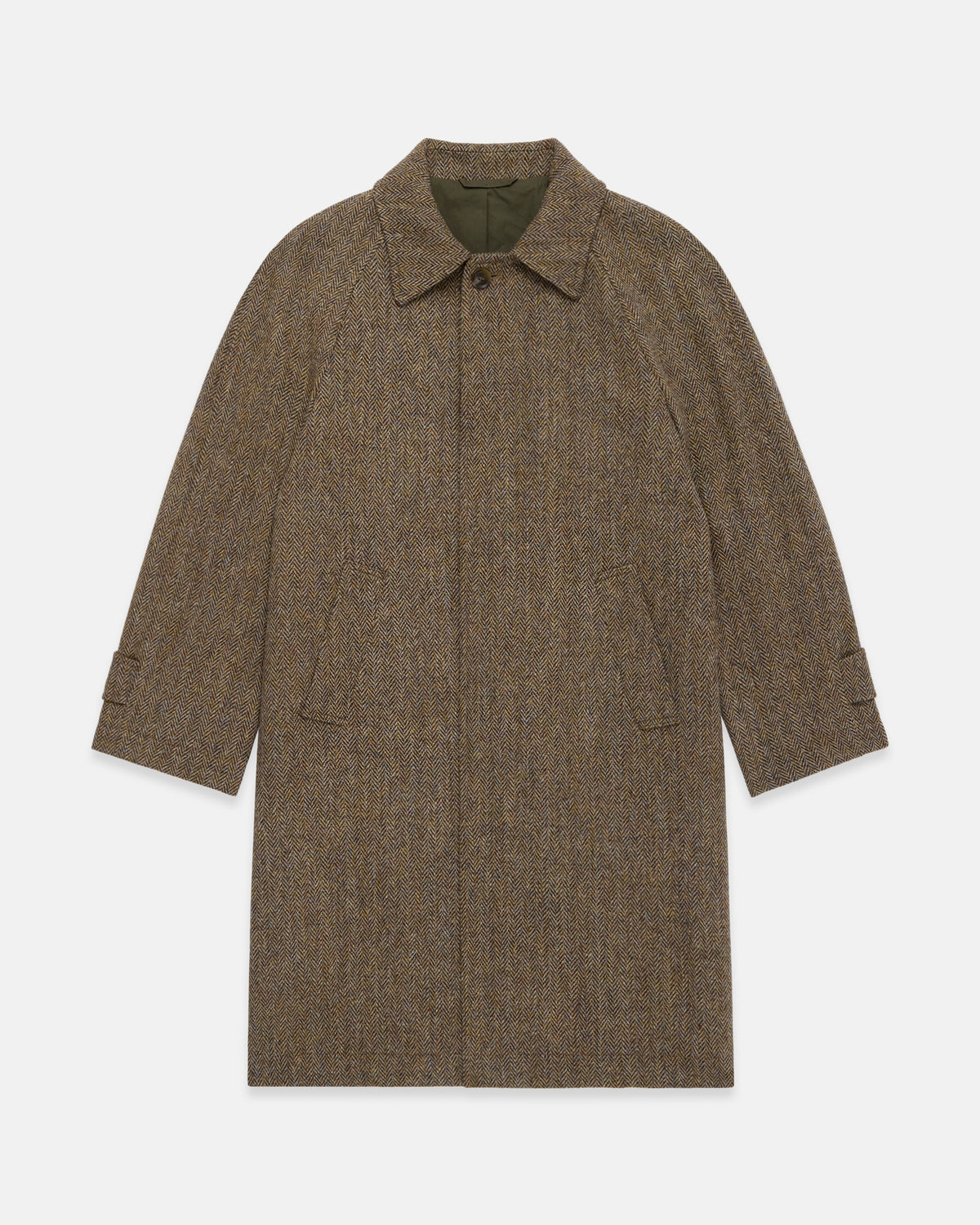 Made-in-England Brown Herringbone Harris Tweed Balmacaan
