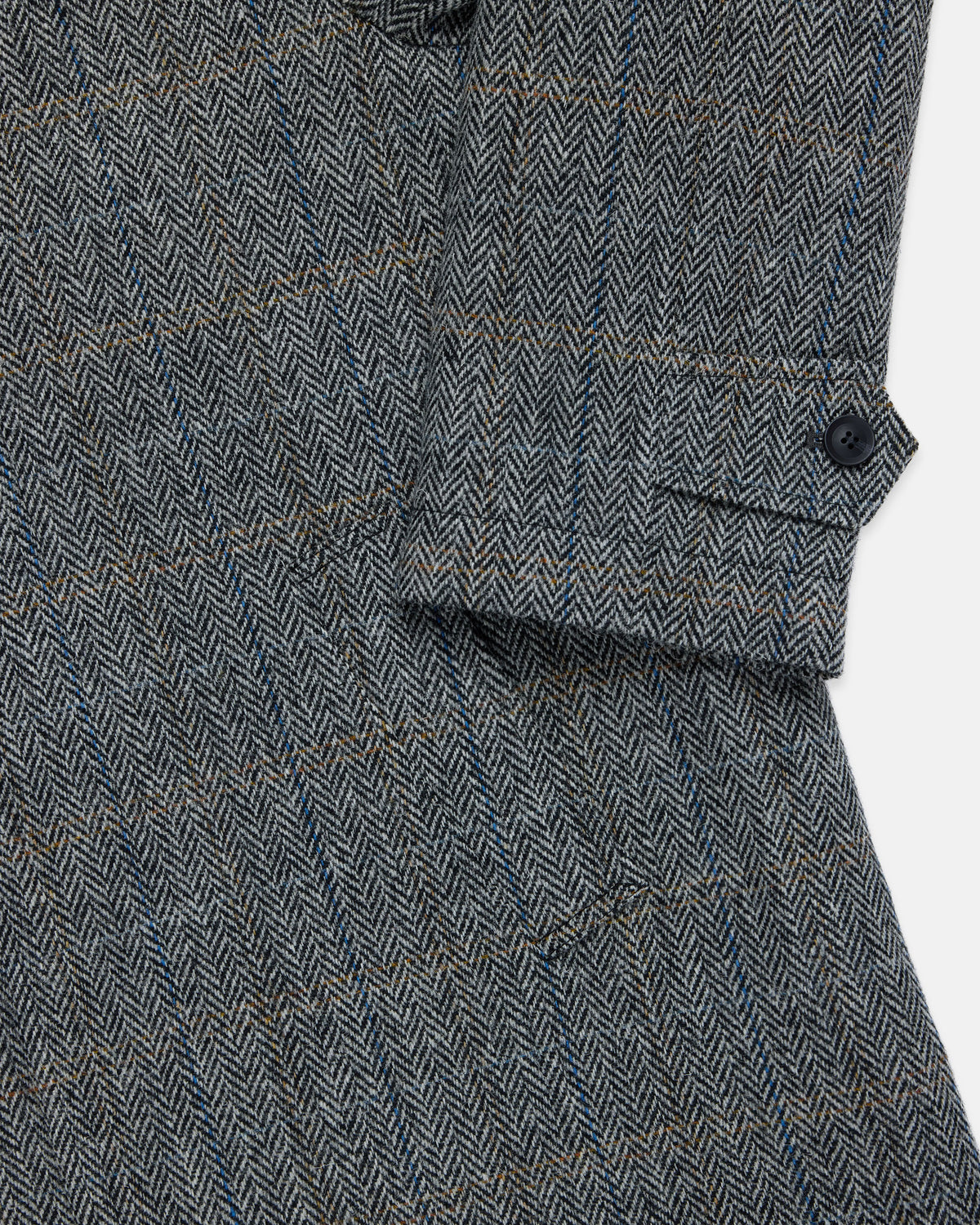 Made-in-England Black & White Herringbone Harris Tweed Balmacaan