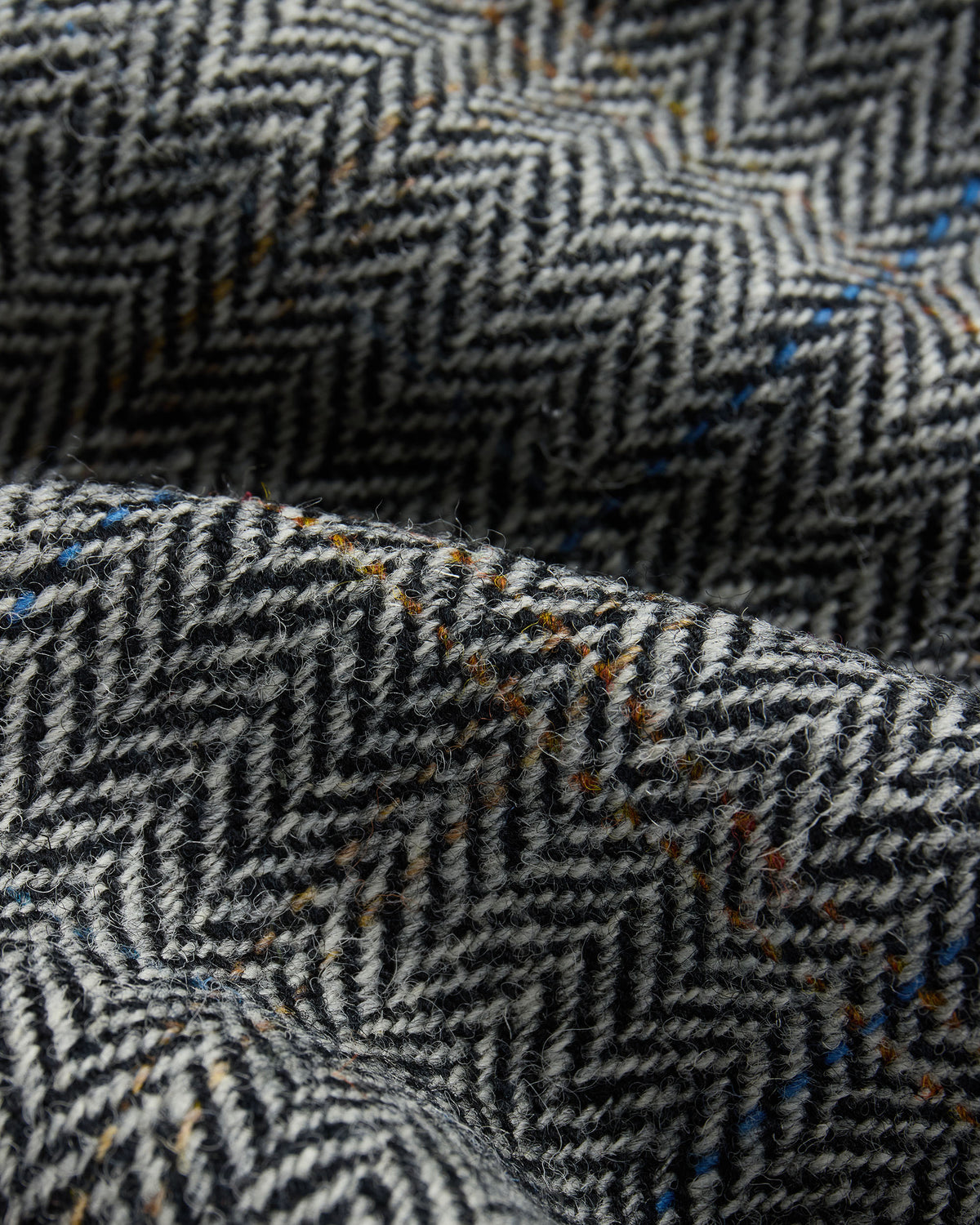 Made-in-England Black & White Herringbone Harris Tweed Balmacaan
