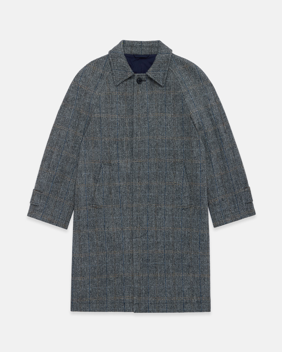 Made-in-England Black & White Herringbone Harris Tweed Balmacaan