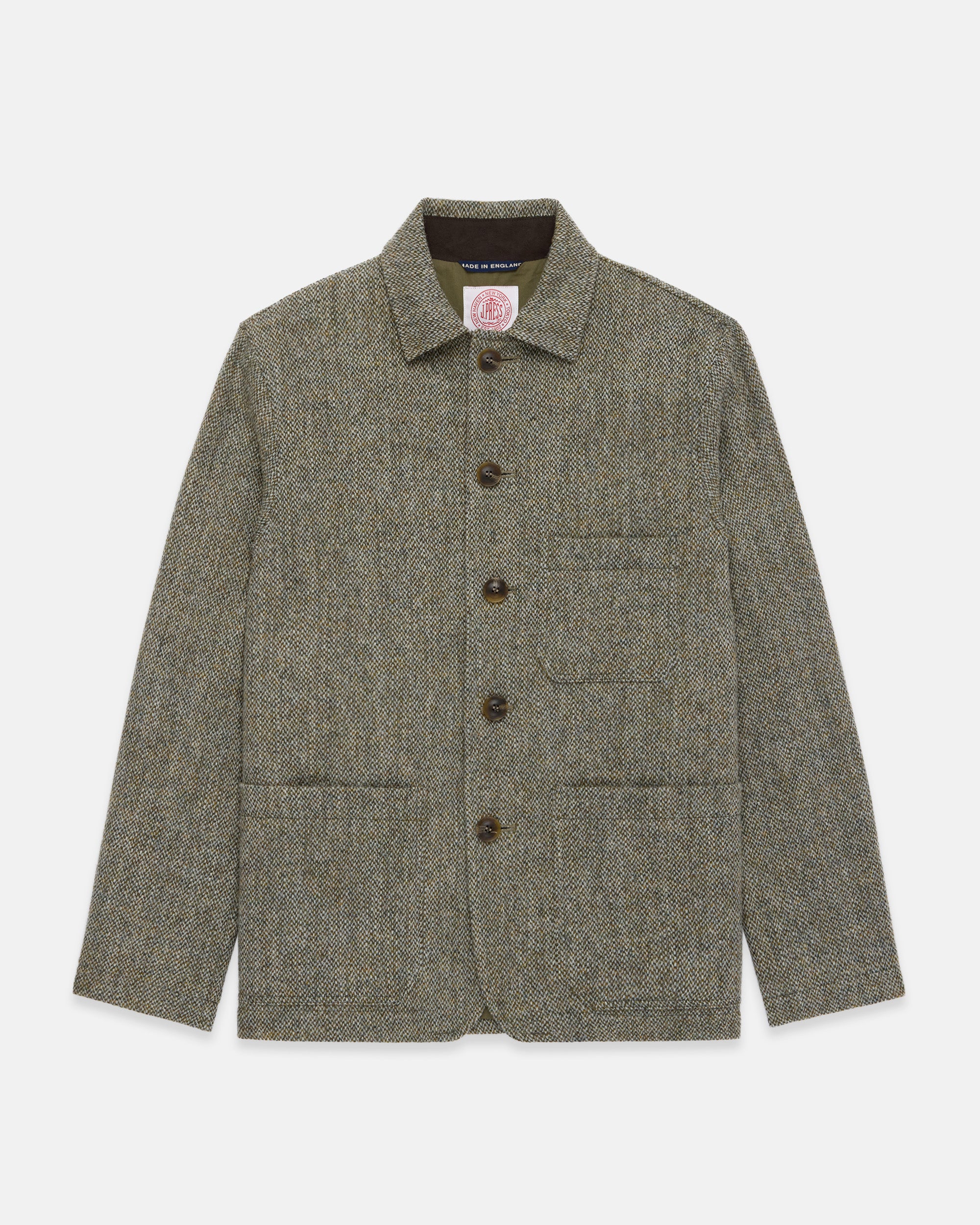 Made-in-England Light Olive Barleycorn Harris Tweed Chore Jacket