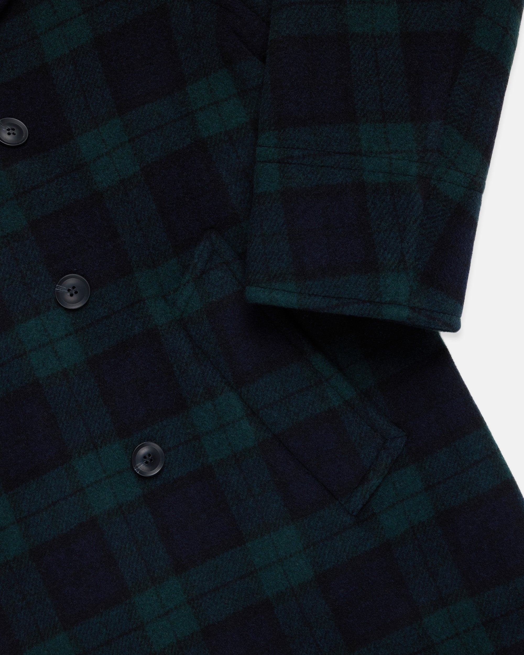 Made-in-England Blackwatch Tartan Melton Wool Peacoat