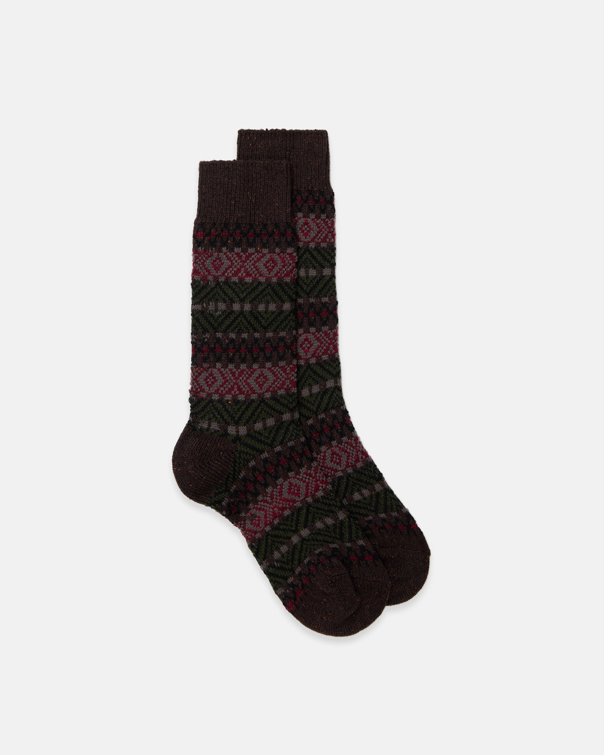 Dark Brown Wool Blend Fair Isle Socks
