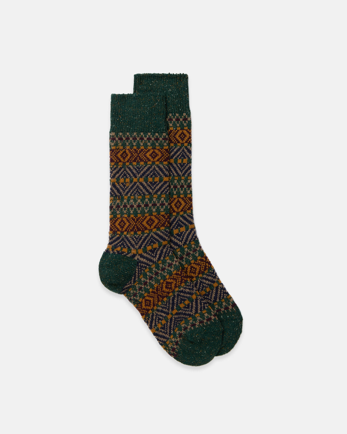 Green Wool Blend Fair Isle Socks