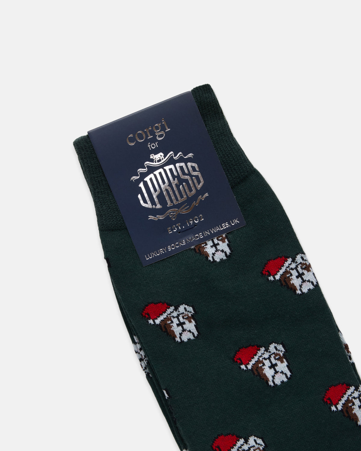 Made-in-UK Green Holiday Bulldogs Motif Cotton Socks