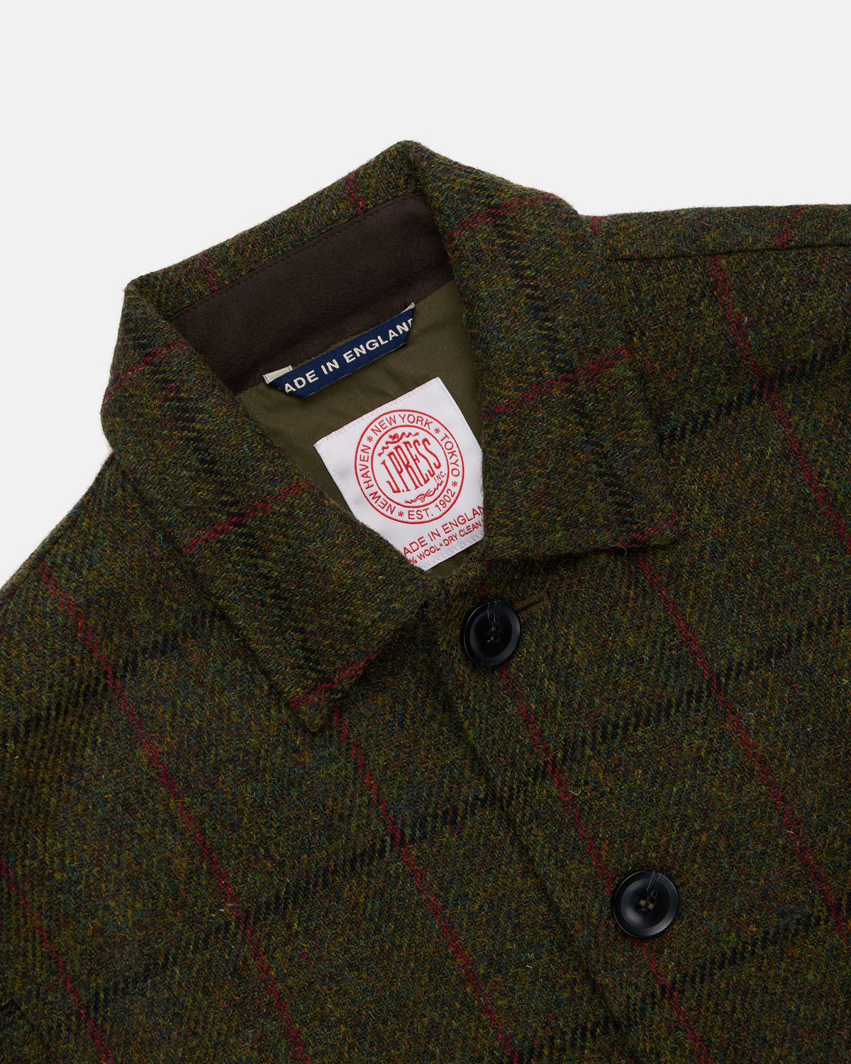 Made-in-England Olive Windowpane Harris Tweed Chore Jacket