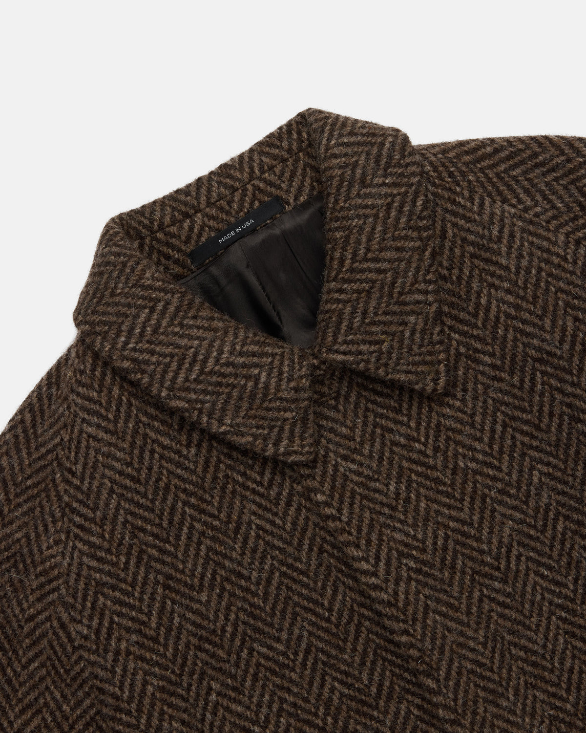 Made-in-USA Brown Herringbone Tweed Balmacaan