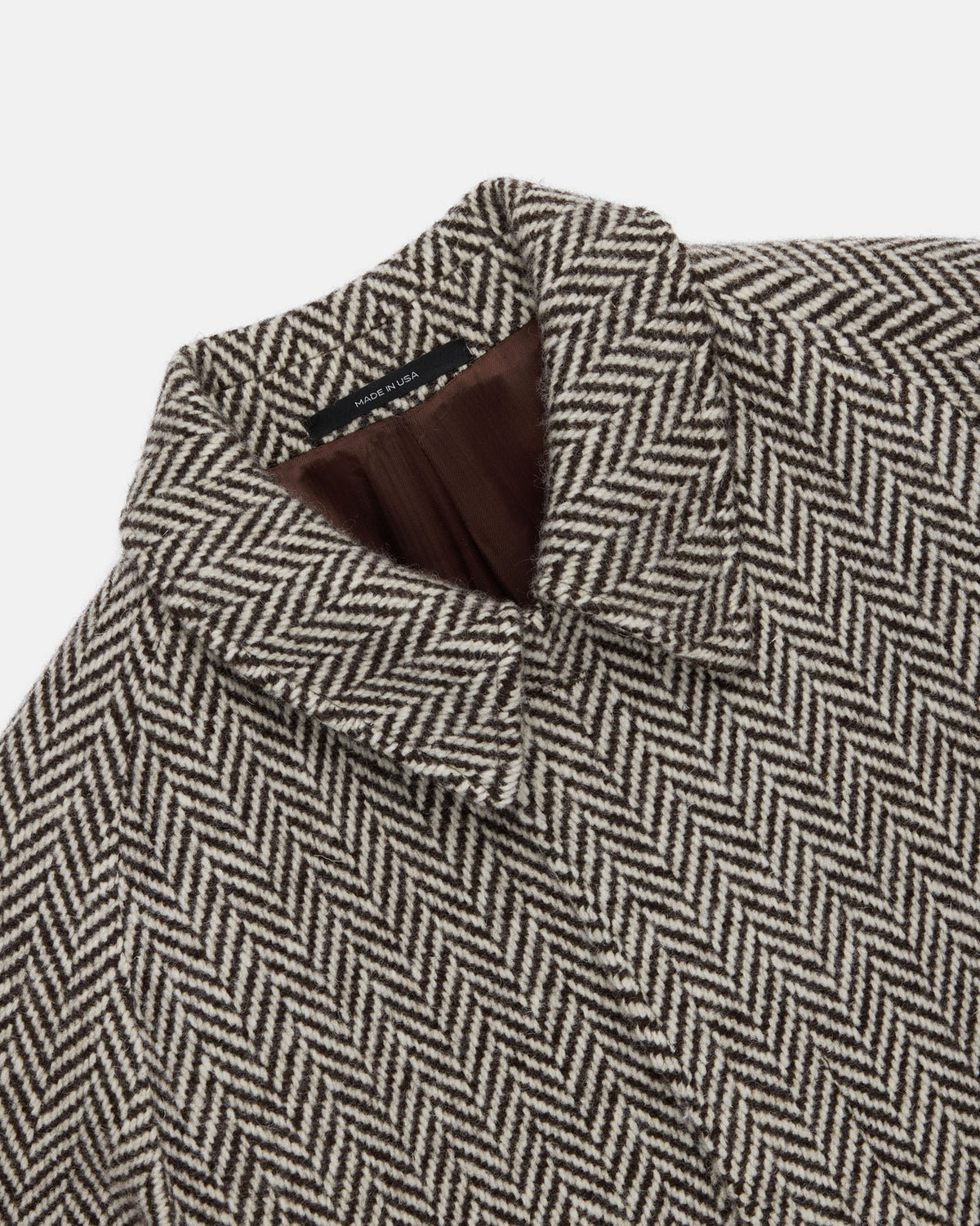 Made-in-USA Black & White Herringbone Tweed Balmacaan