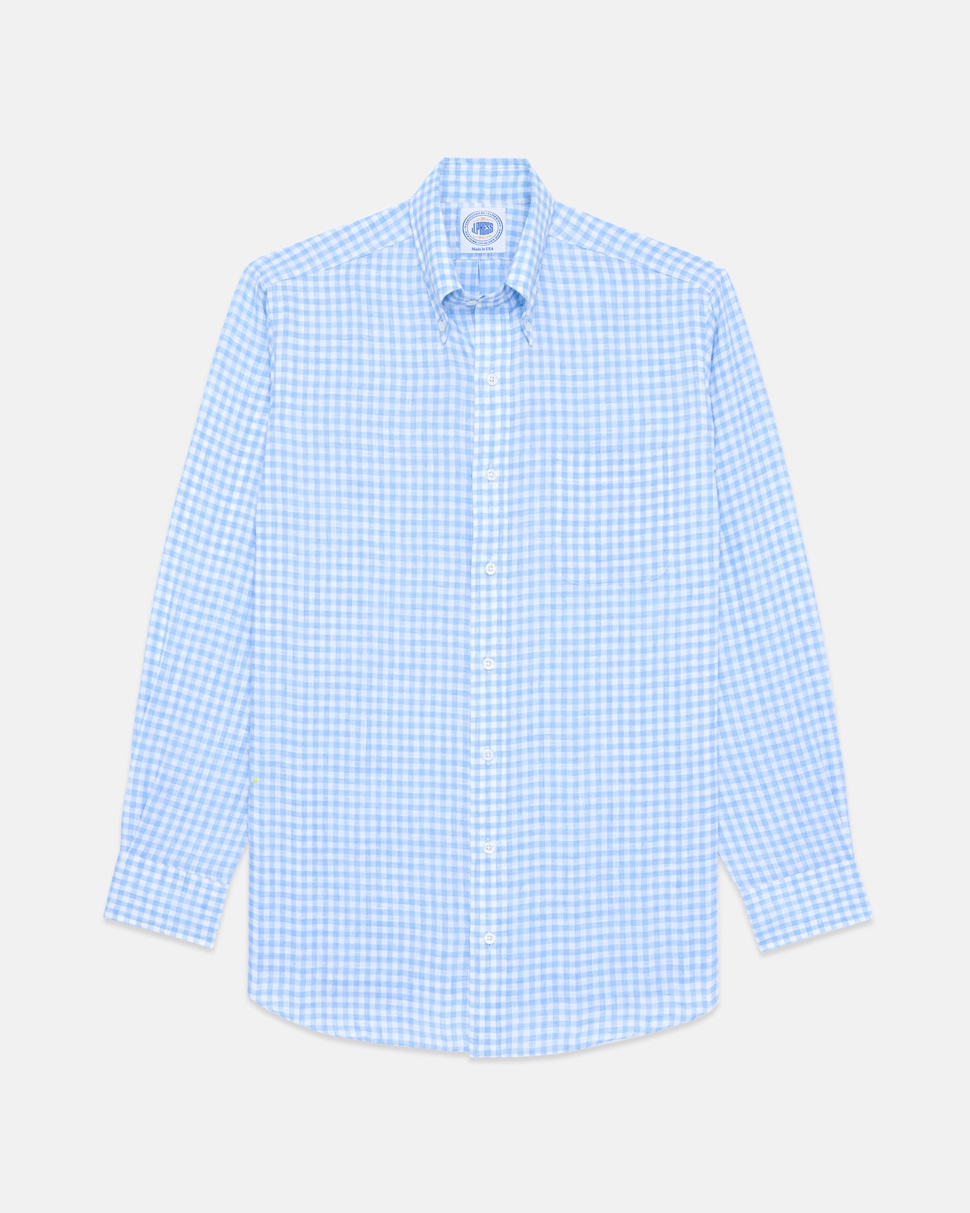 Made-in-USA Thomas Mason Light Blue Gingham Linen Shirt - Classic Fit