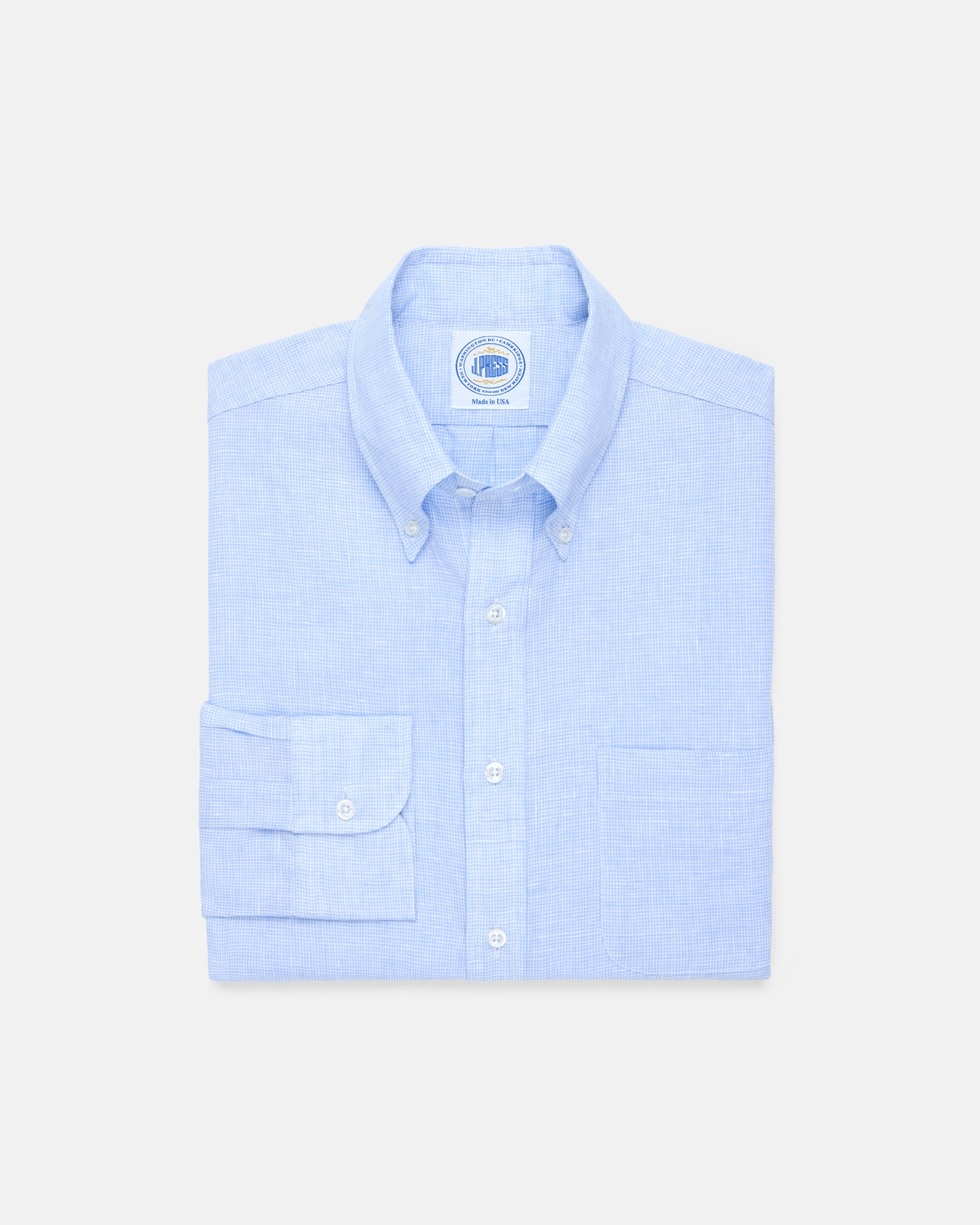 Made-in-USA Thomas Mason Light Blue Mini-Check Linen Shirt | J. PRESS