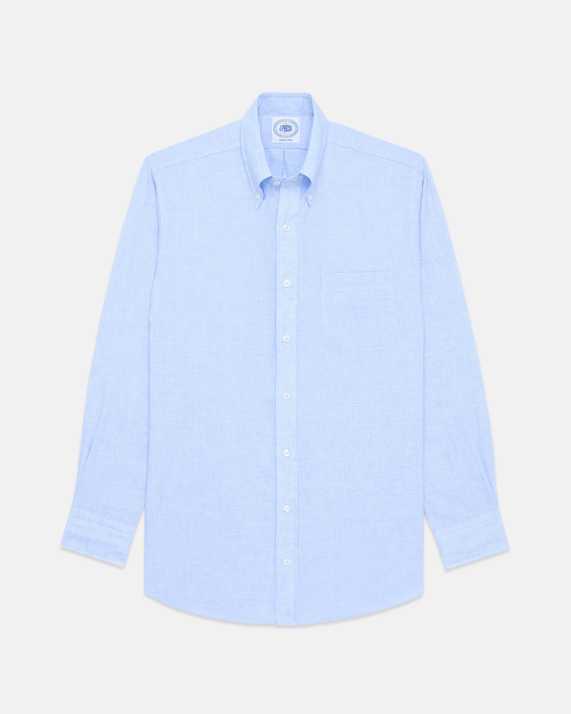Made-in-USA Thomas Mason Light Blue Mini-Check Linen Shirt - Classic Fit
