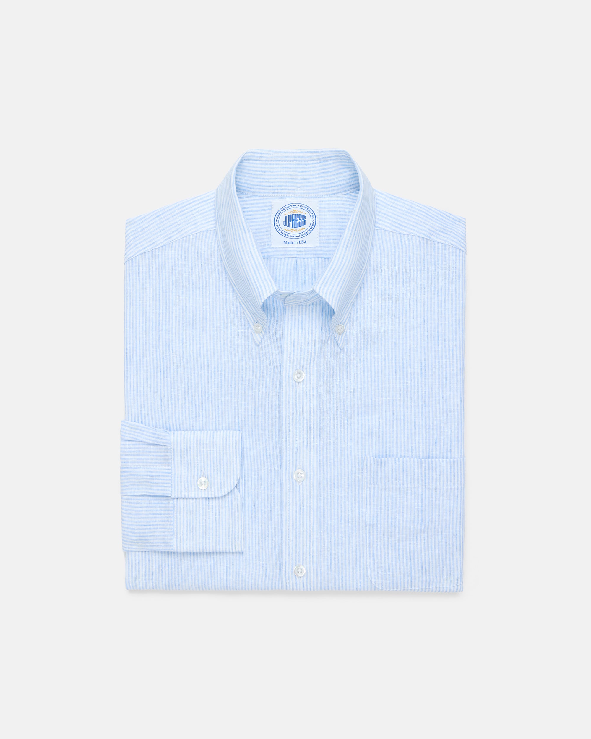 Made-in-USA Thomas Mason Light Blue Candy Stripe Linen Shirt - Classic Fit