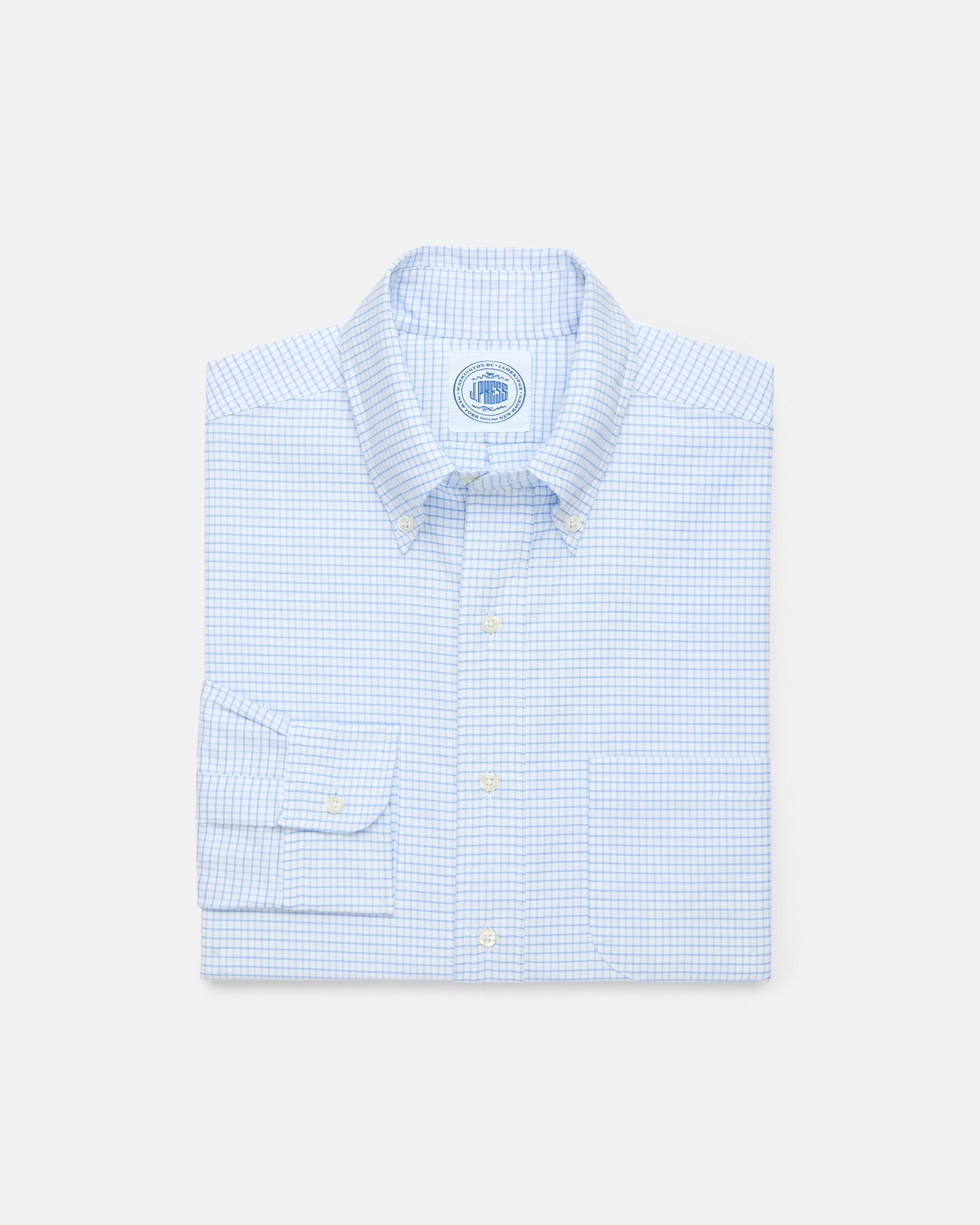 Made-in-USA Light Blue Tattersall Oxford Cloth Button Down Shirt - Classic Fit