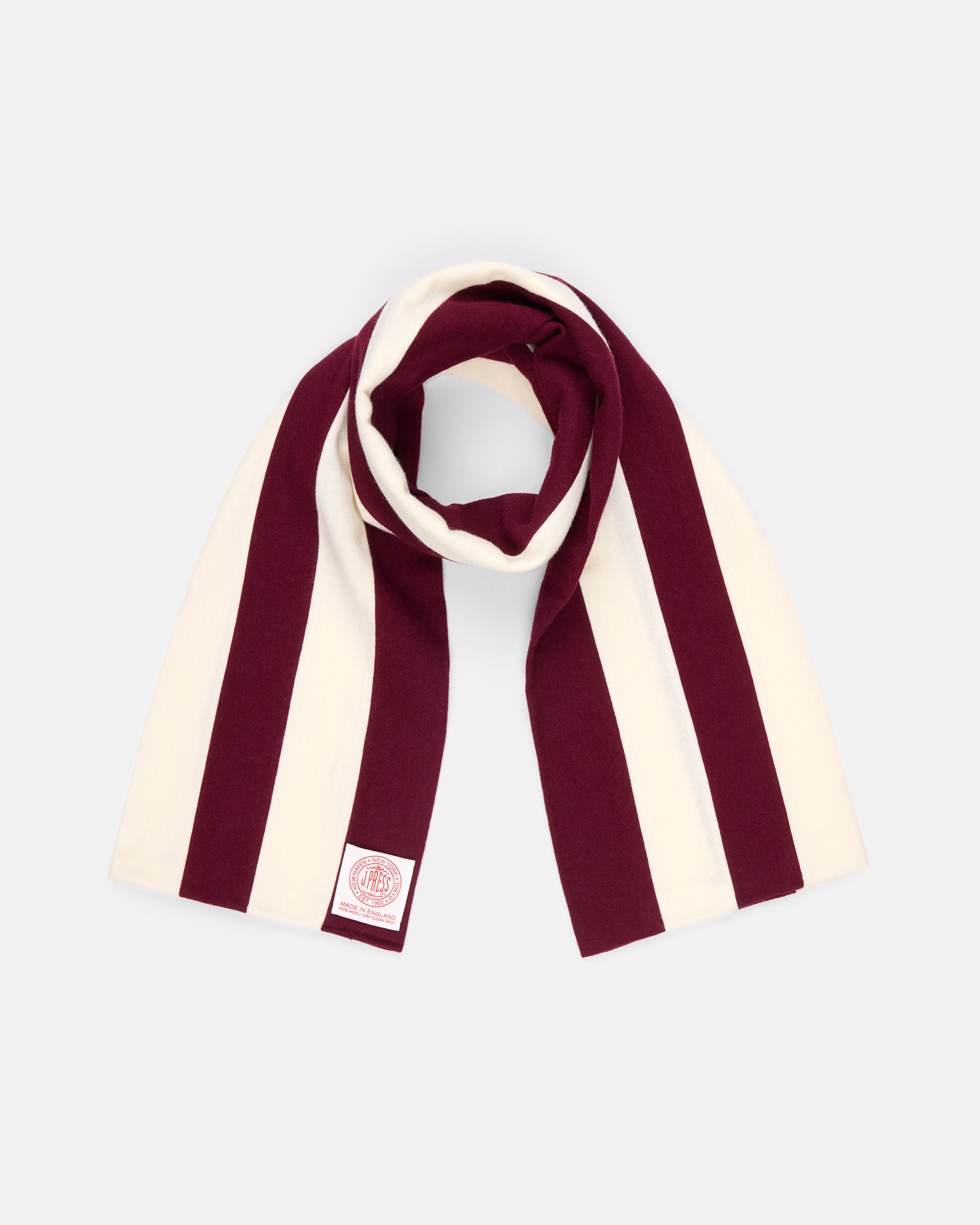 Made-in-England Burgundy & White Wool Schoolboy Muffler