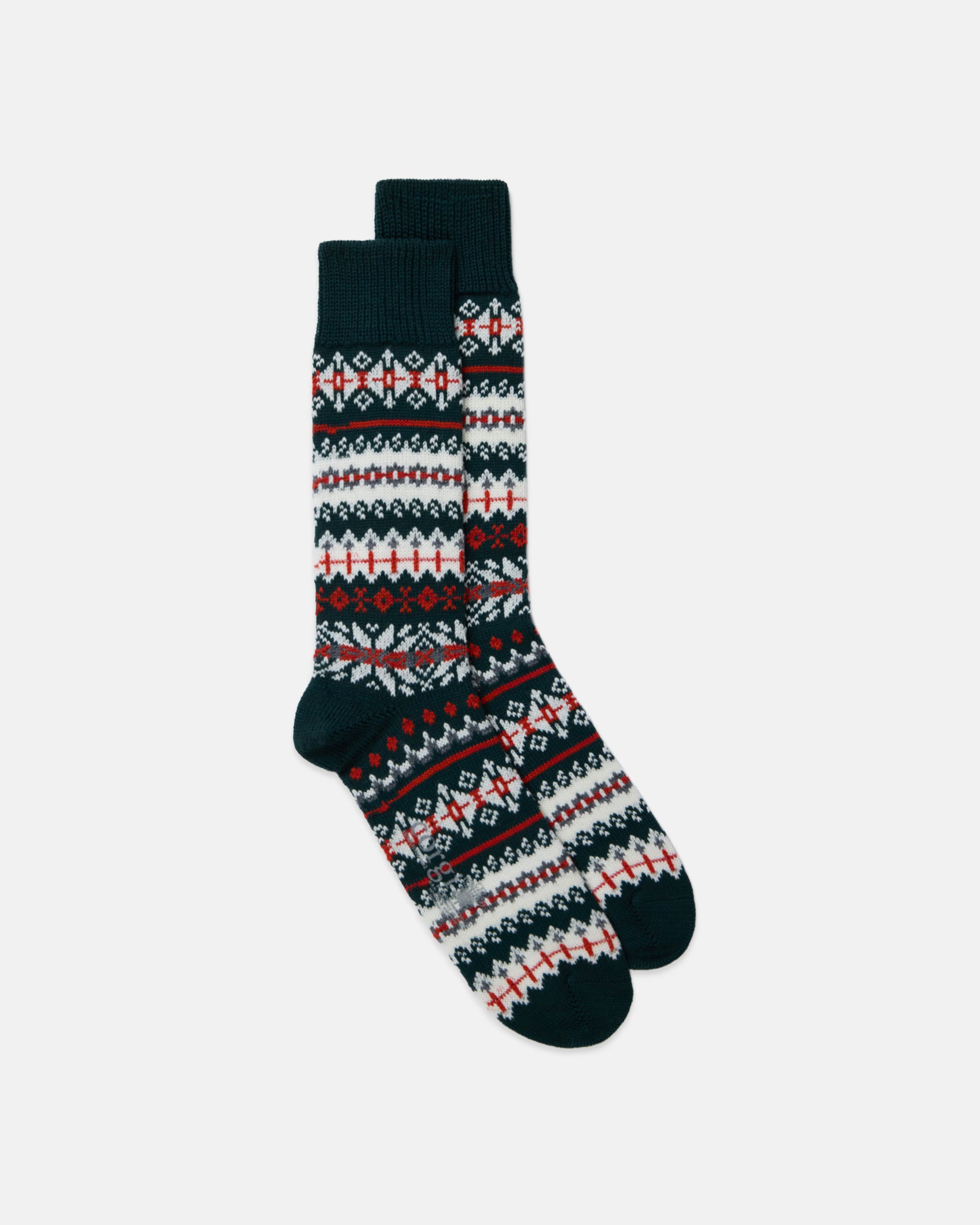 Made-in-England Green Fair Isle Wool Socks