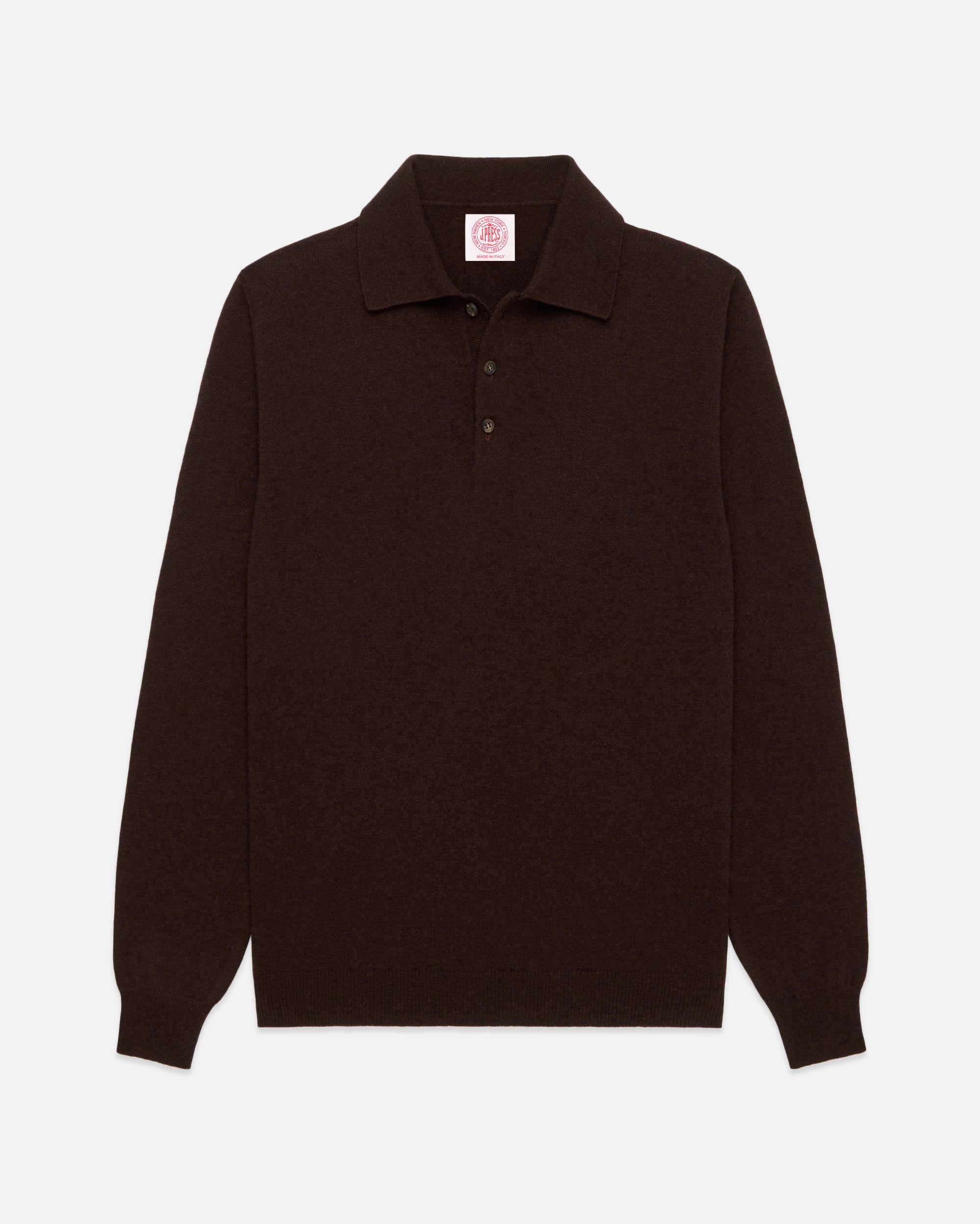 Made-in-Italy Brown Cashmere Long Sleeve Polo